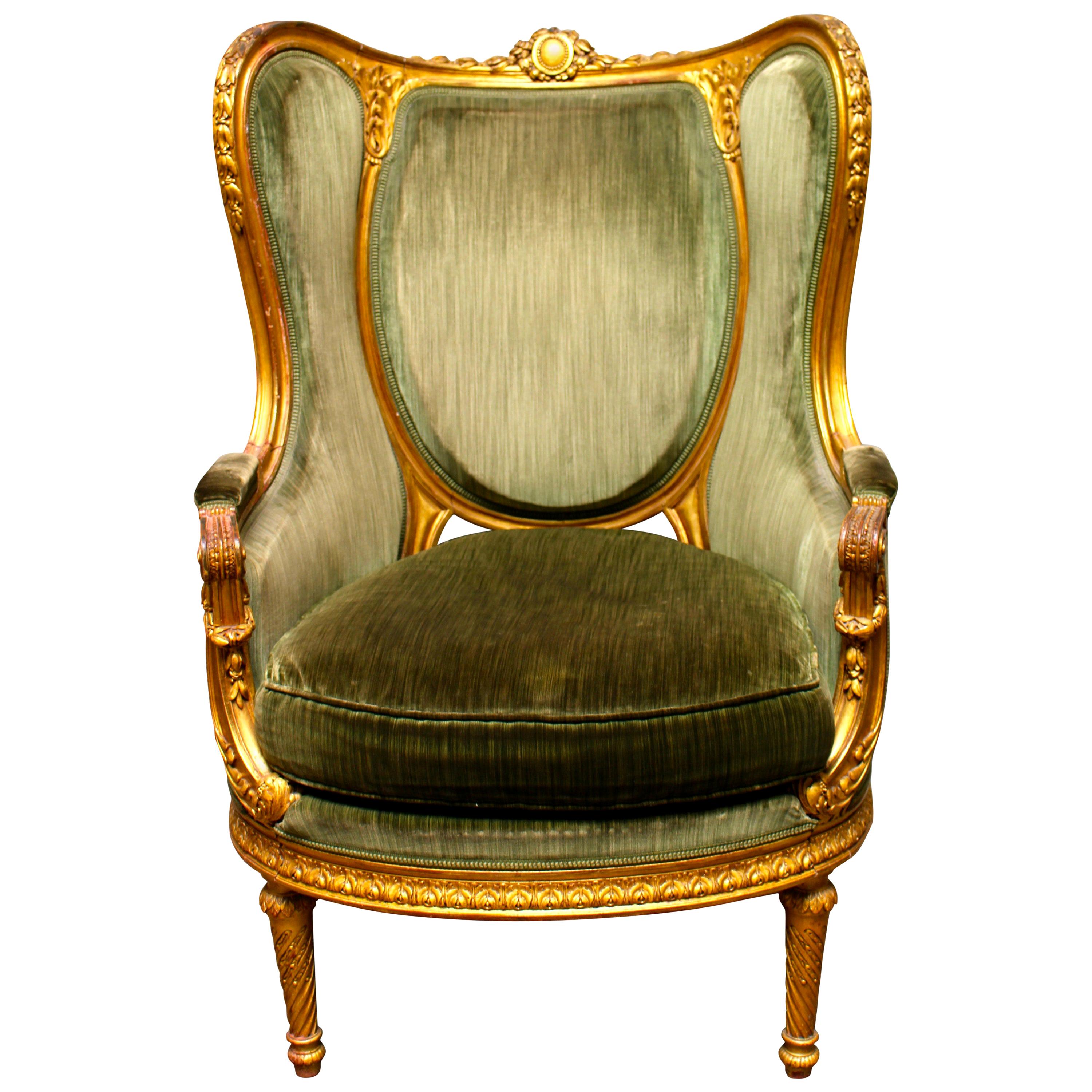 19th Century French Louis XVI Gold Leaf Armchair