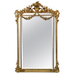 19th Century French Louis XVI Gold Water Gilded Cushion Mirror