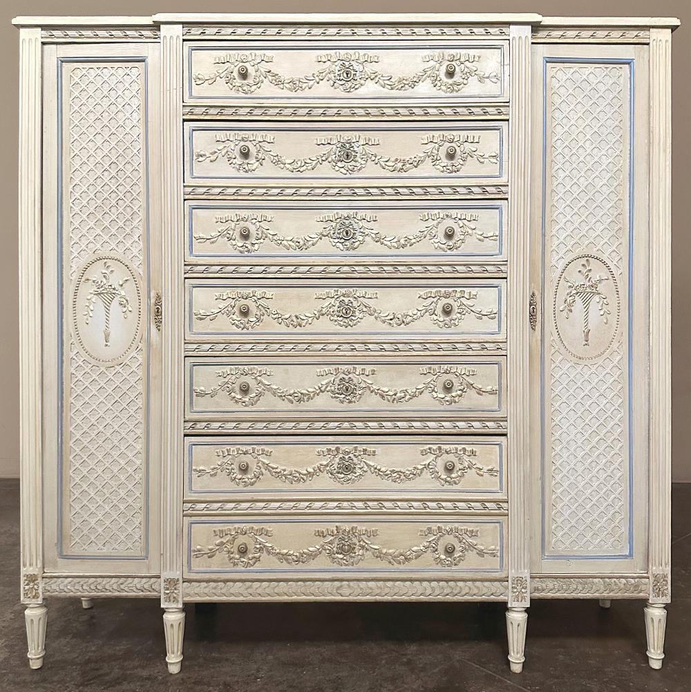 19. Jahrhundert Französisch Louis XVI Grand gemalt Dresser ~ Kommode ~ Wardrobe (Handgeschnitzt) im Angebot