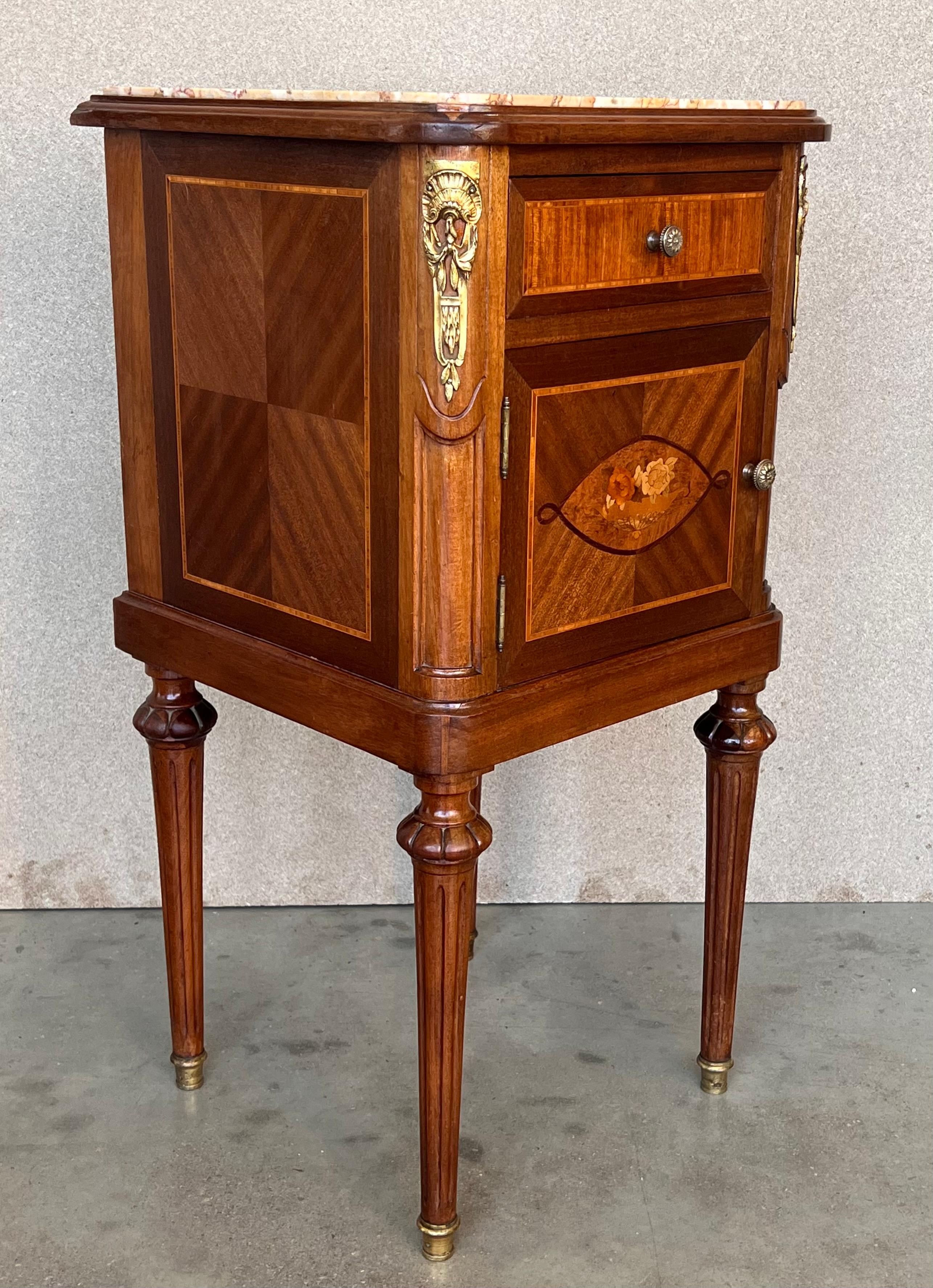 Marble 19th Century French Louis XVI Guillaume Grohé Style Bedside Cabinet For Sale