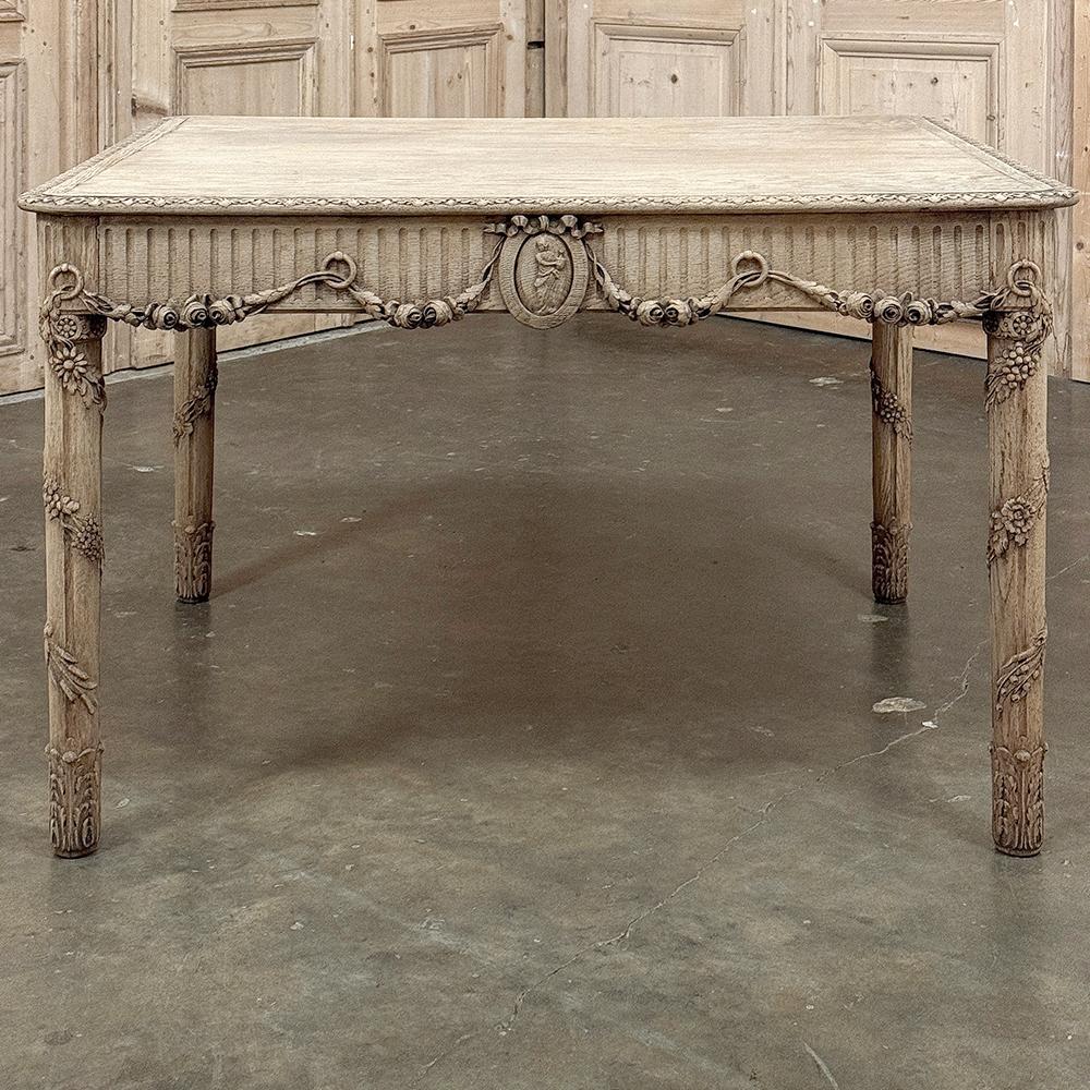 19th Century French Louis XVI Library Table in Stripped Oak In Good Condition For Sale In Dallas, TX