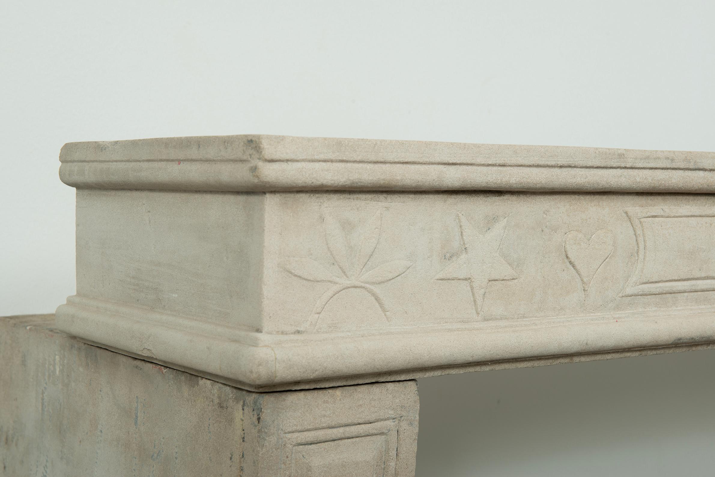 19th Century French Louis XVI Limestone Fireplace Mantel For Sale 6