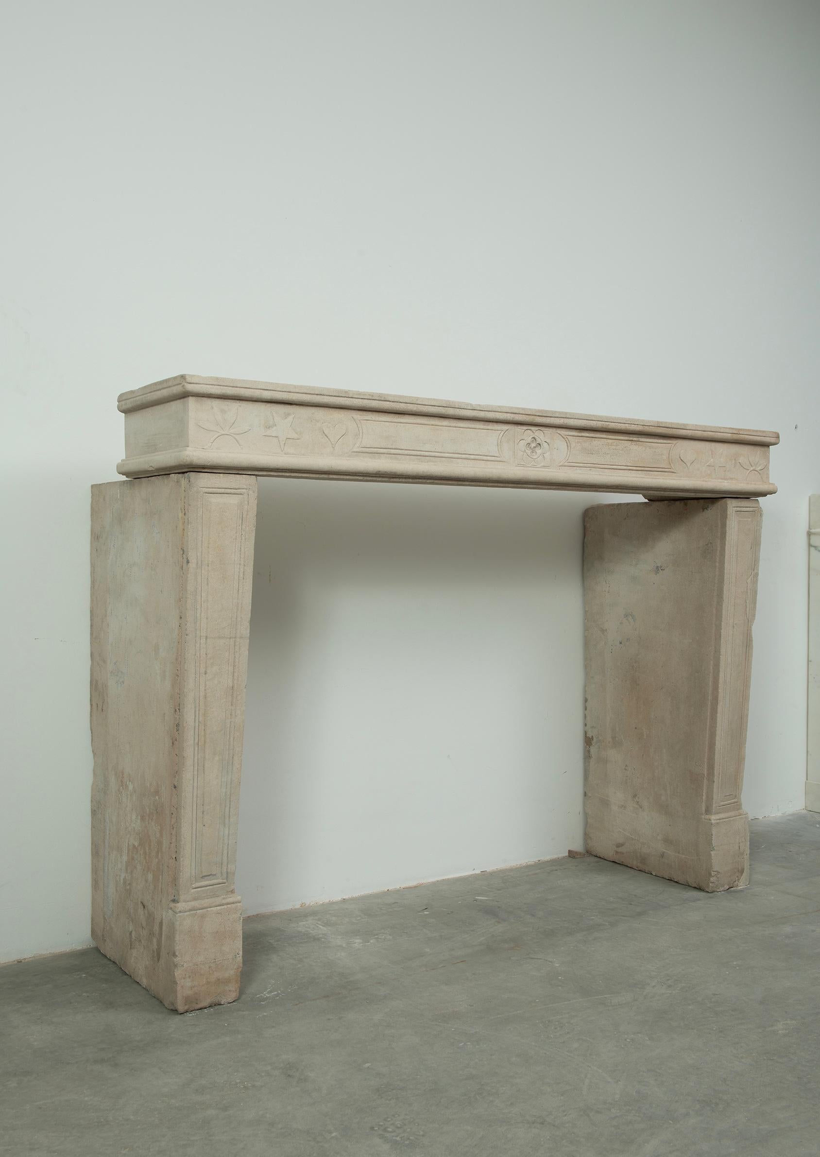 19th Century French Louis XVI Limestone Fireplace Mantel For Sale 7