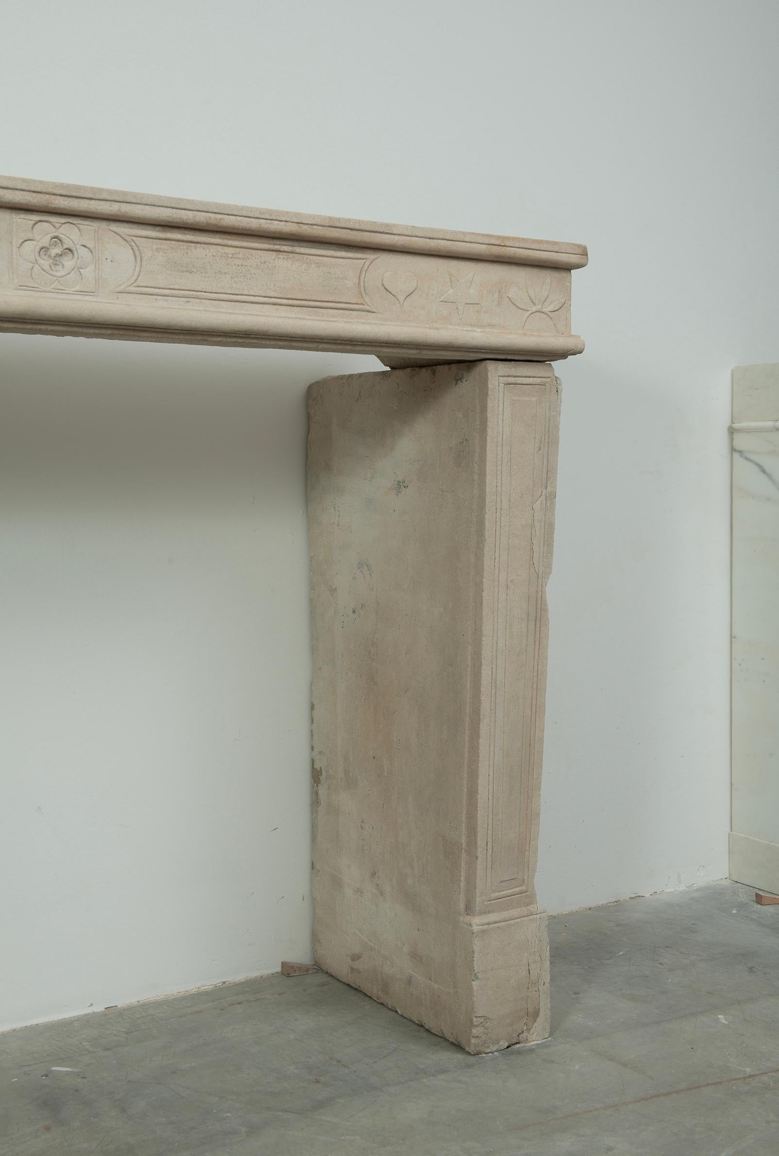 19th Century French Louis XVI Limestone Fireplace Mantel For Sale 8
