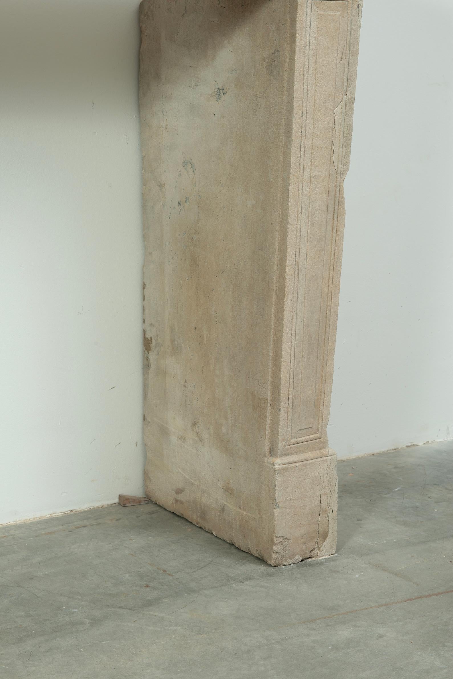 19th Century French Louis XVI Limestone Fireplace Mantel For Sale 9
