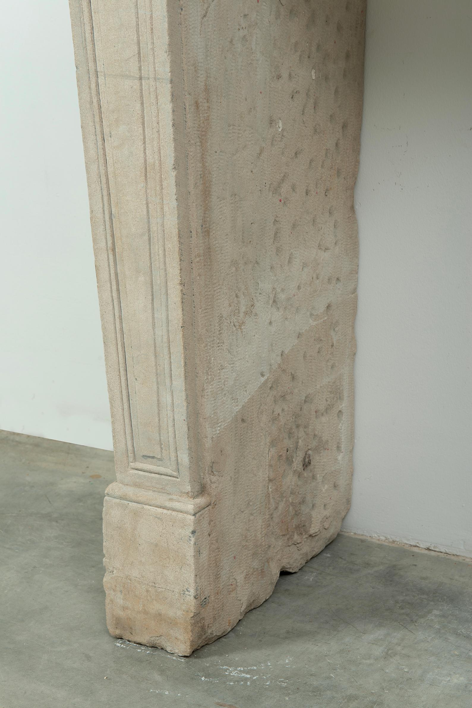 19th Century French Louis XVI Limestone Fireplace Mantel For Sale 10