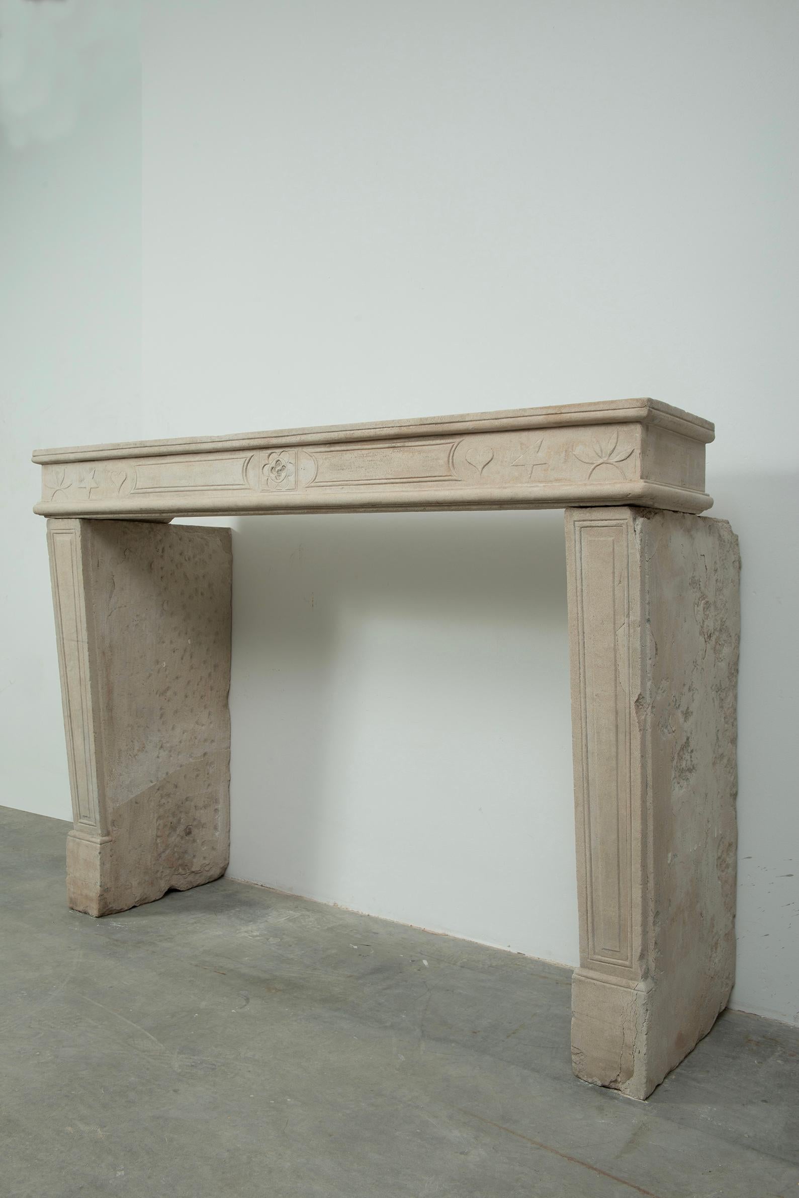 19th Century French Louis XVI Limestone Fireplace Mantel For Sale 11