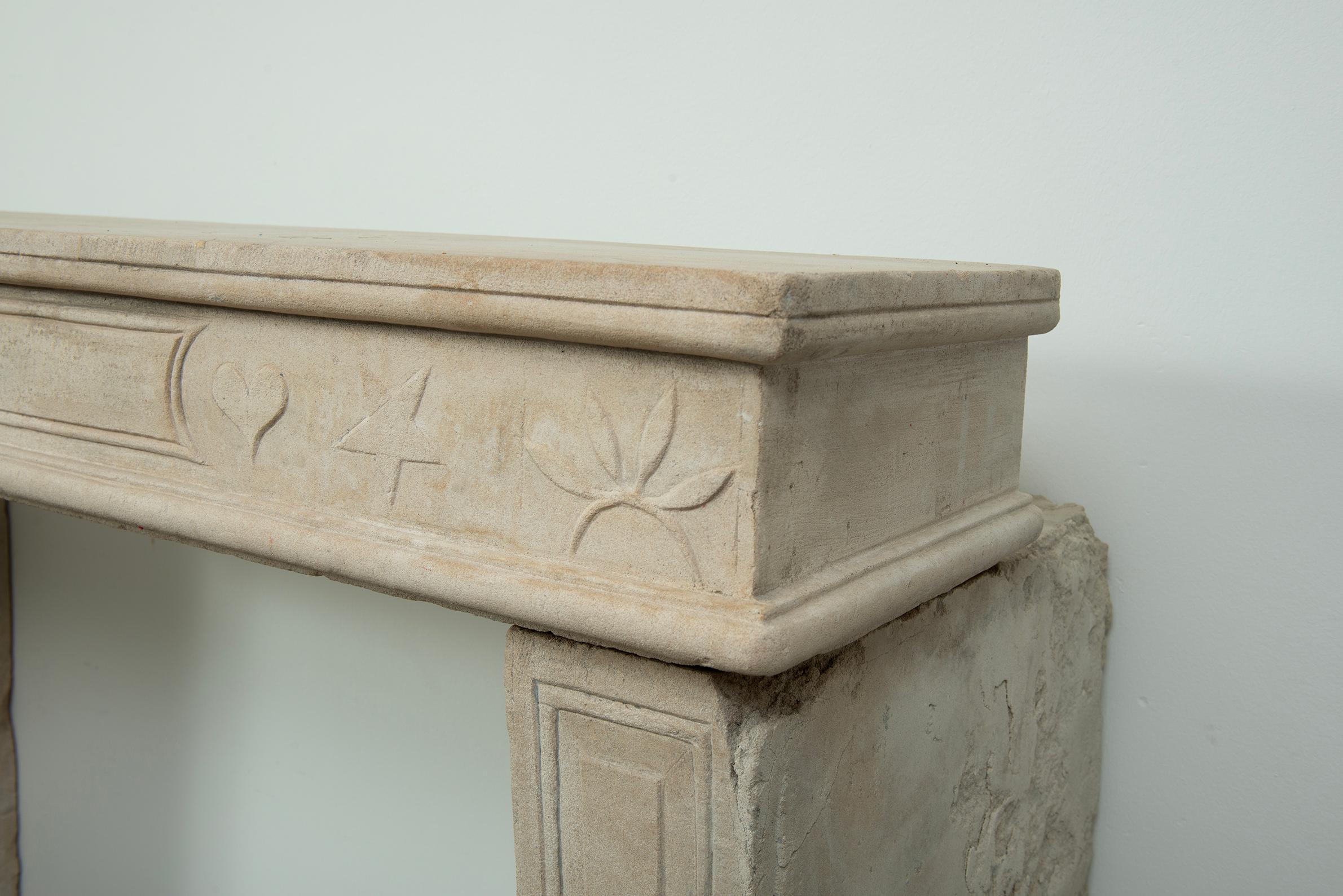 19th Century French Louis XVI Limestone Fireplace Mantel For Sale 12
