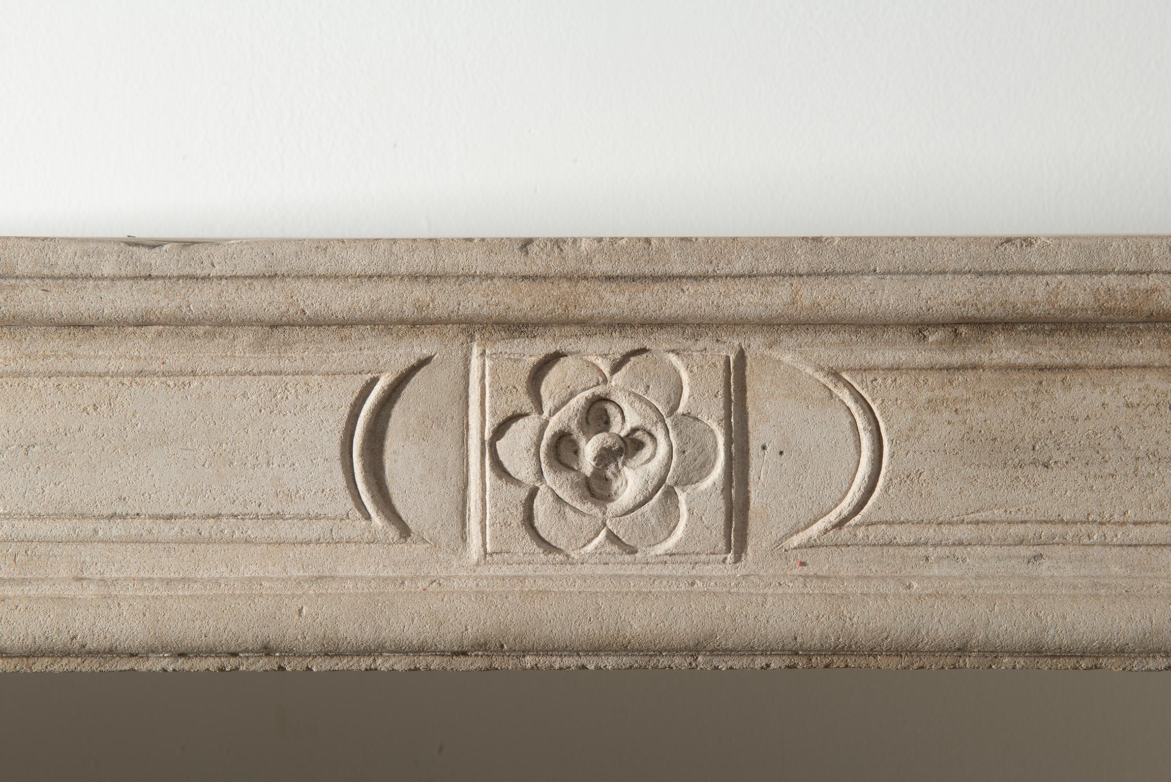 19th Century French Louis XVI Limestone Fireplace Mantel For Sale 13