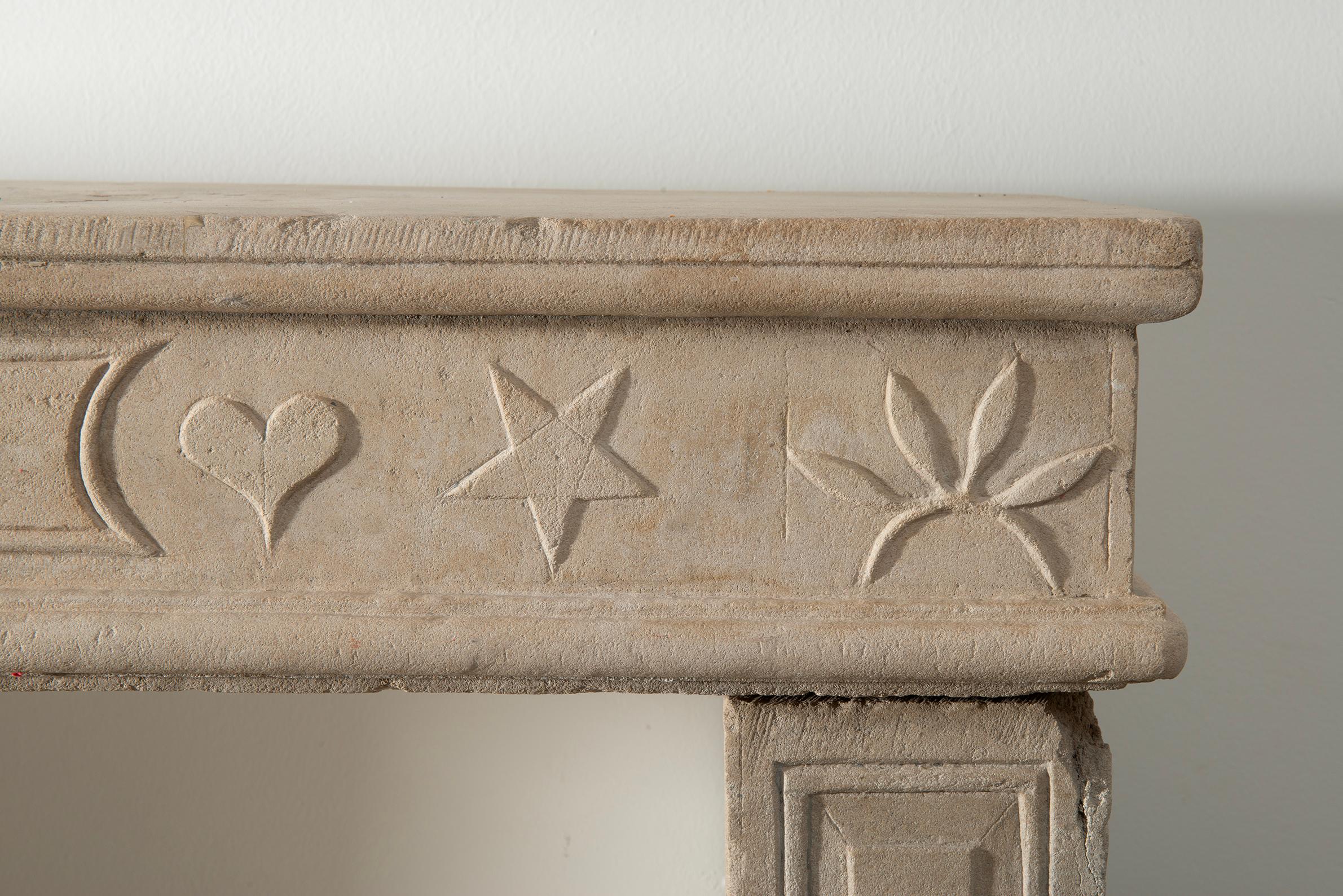19th Century French Louis XVI Limestone Fireplace Mantel For Sale 14