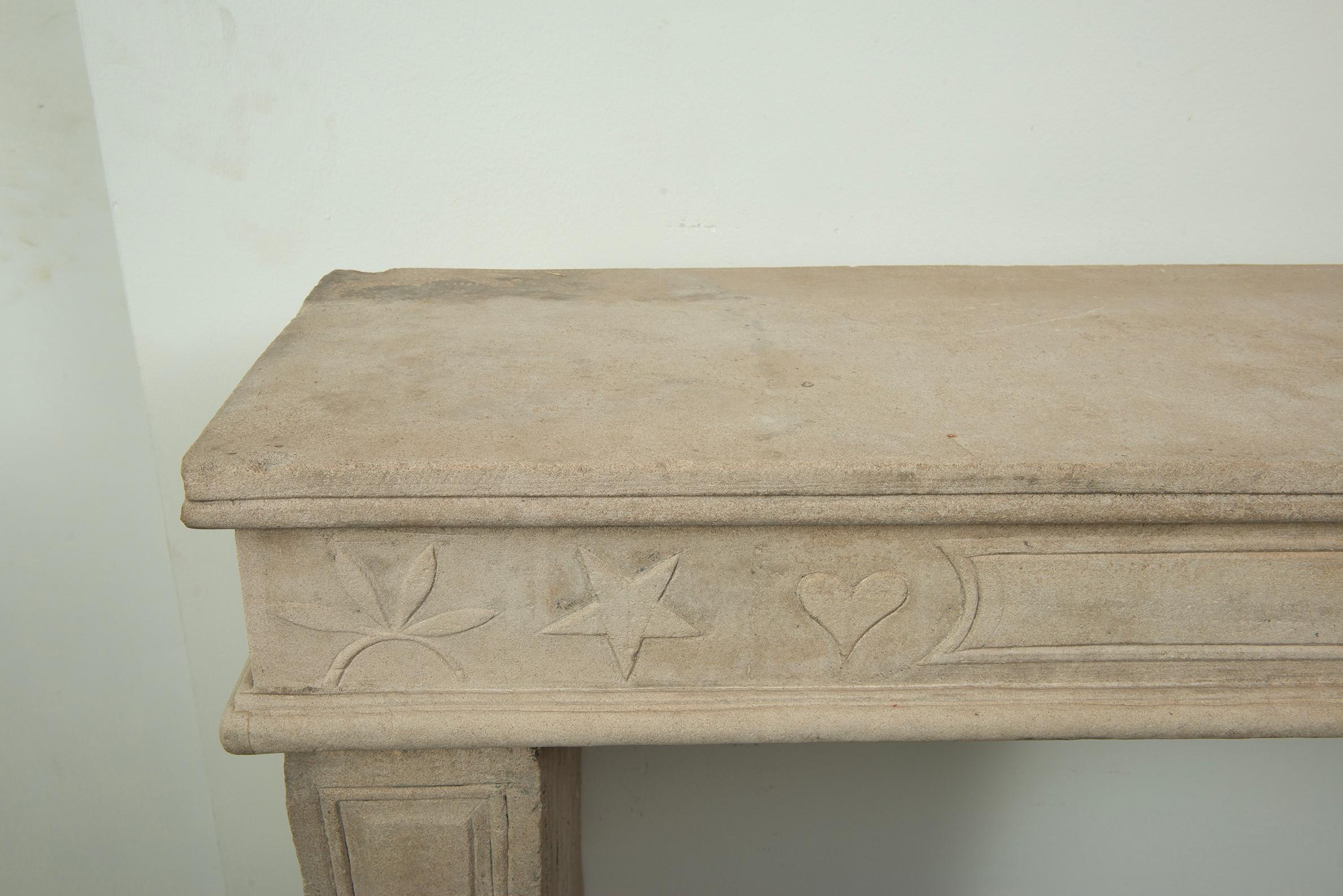 19th Century French Louis XVI Limestone Fireplace Mantel For Sale 15