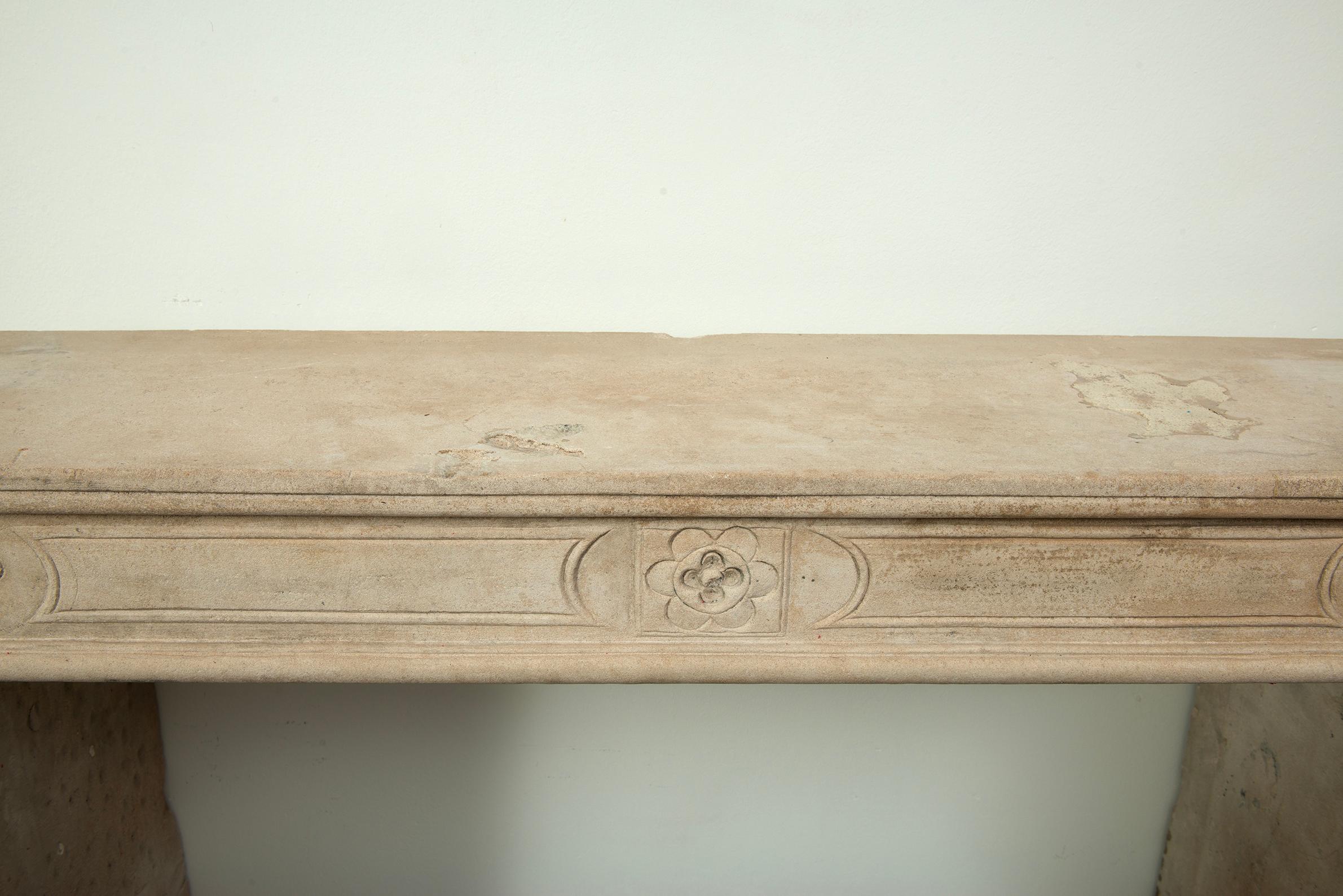 19th Century French Louis XVI Limestone Fireplace Mantel For Sale 16