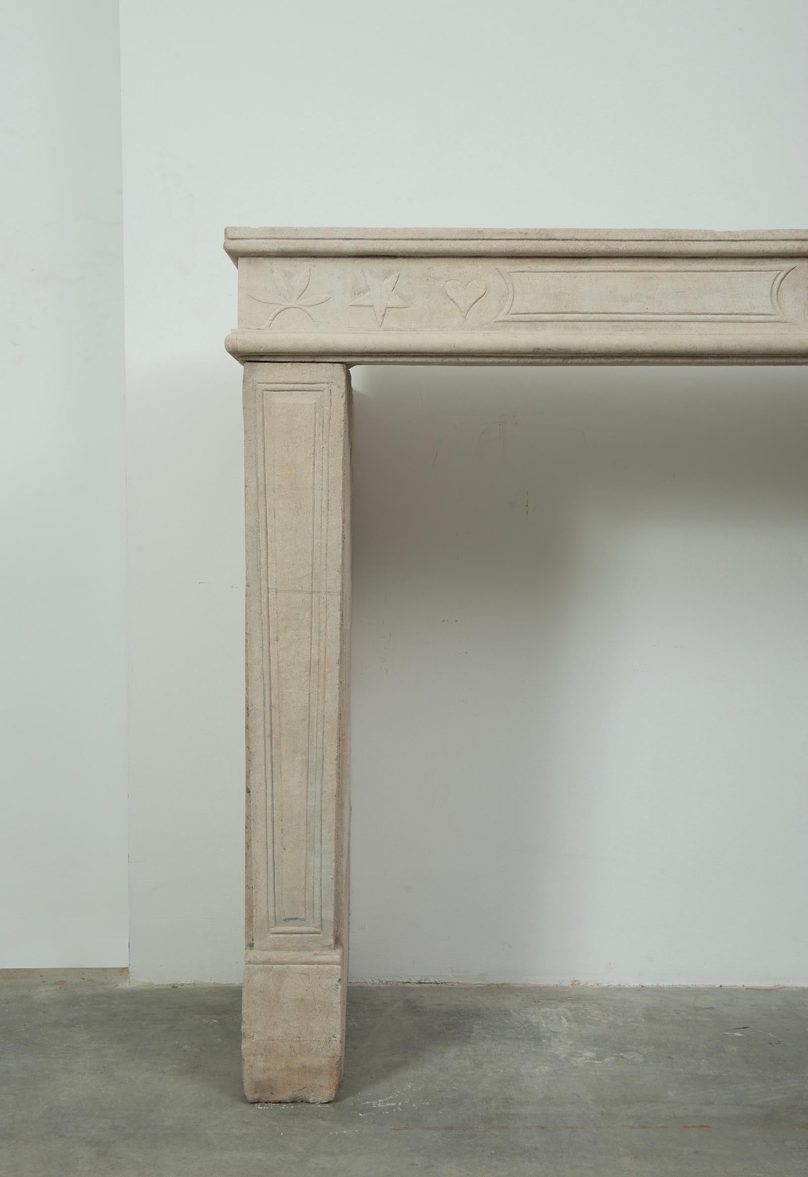 Stone 19th Century French Louis XVI Limestone Fireplace Mantel For Sale