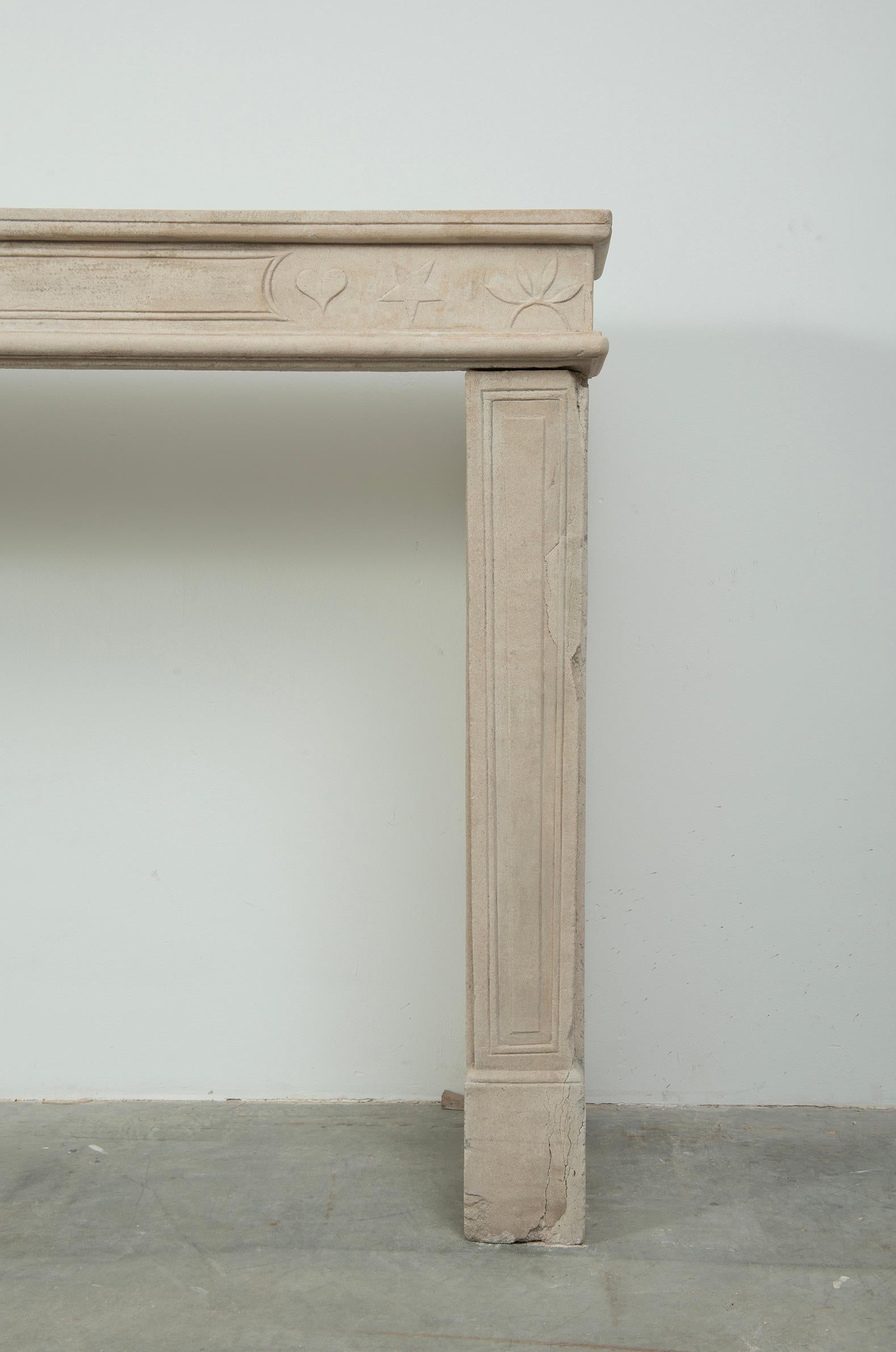 19th Century French Louis XVI Limestone Fireplace Mantel For Sale 1