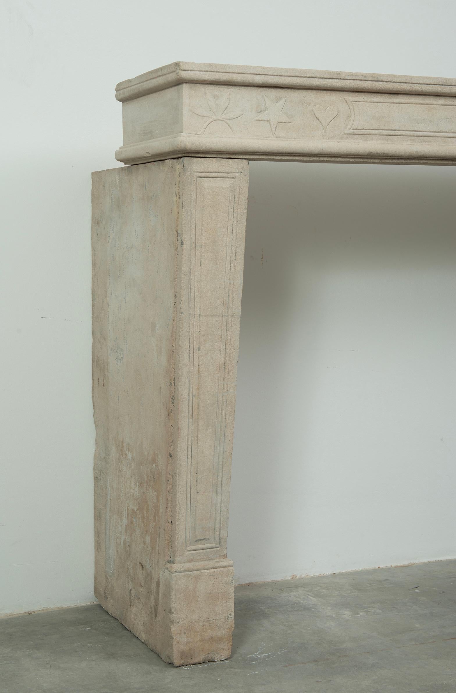 19th Century French Louis XVI Limestone Fireplace Mantel For Sale 2