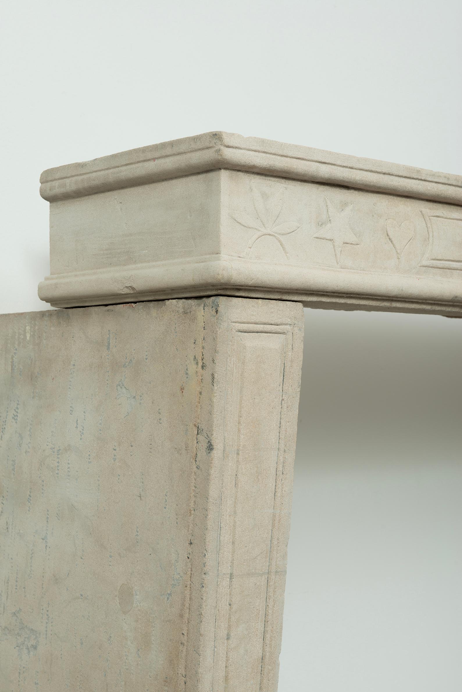 19th Century French Louis XVI Limestone Fireplace Mantel For Sale 5