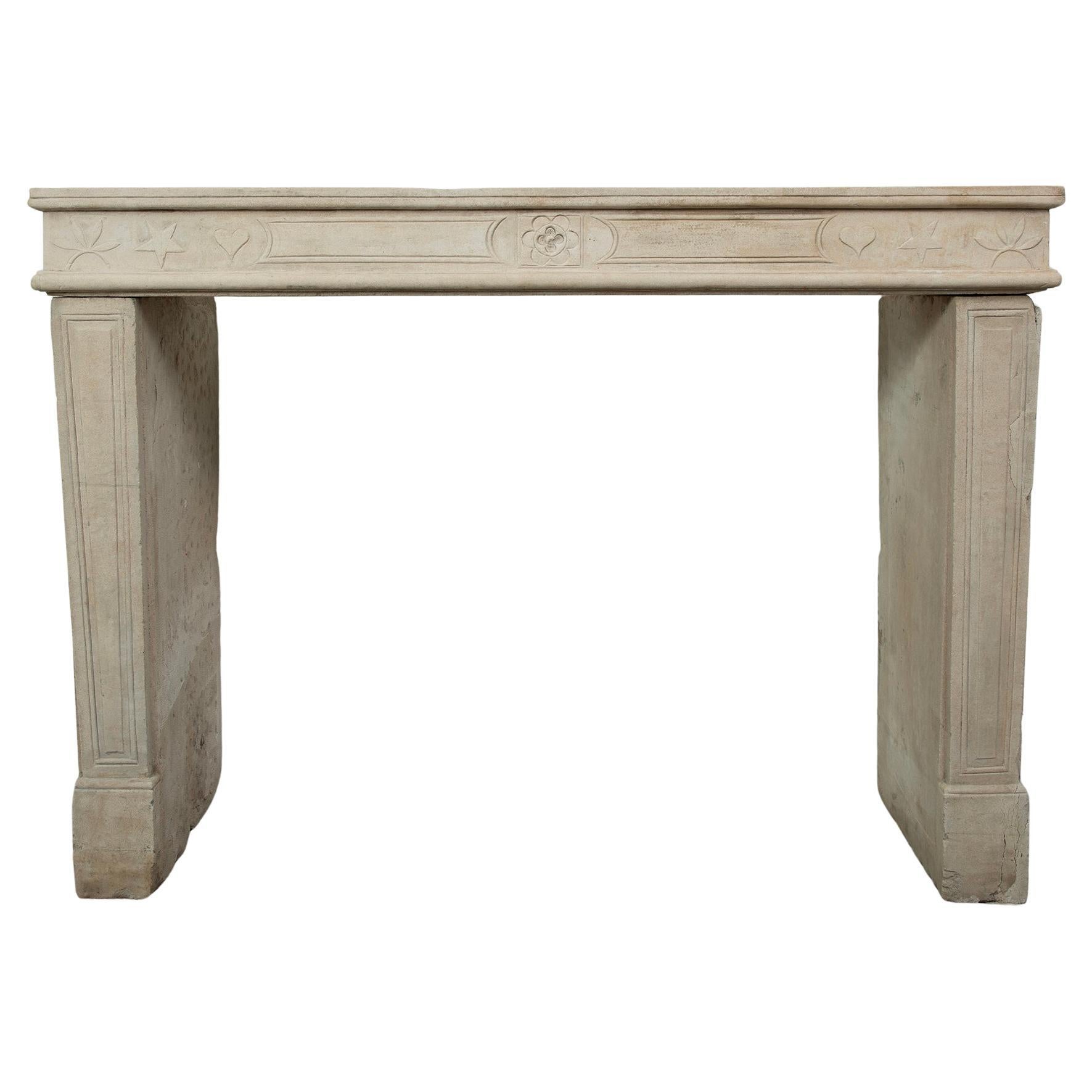 19th Century French Louis XVI Limestone Fireplace Mantel
