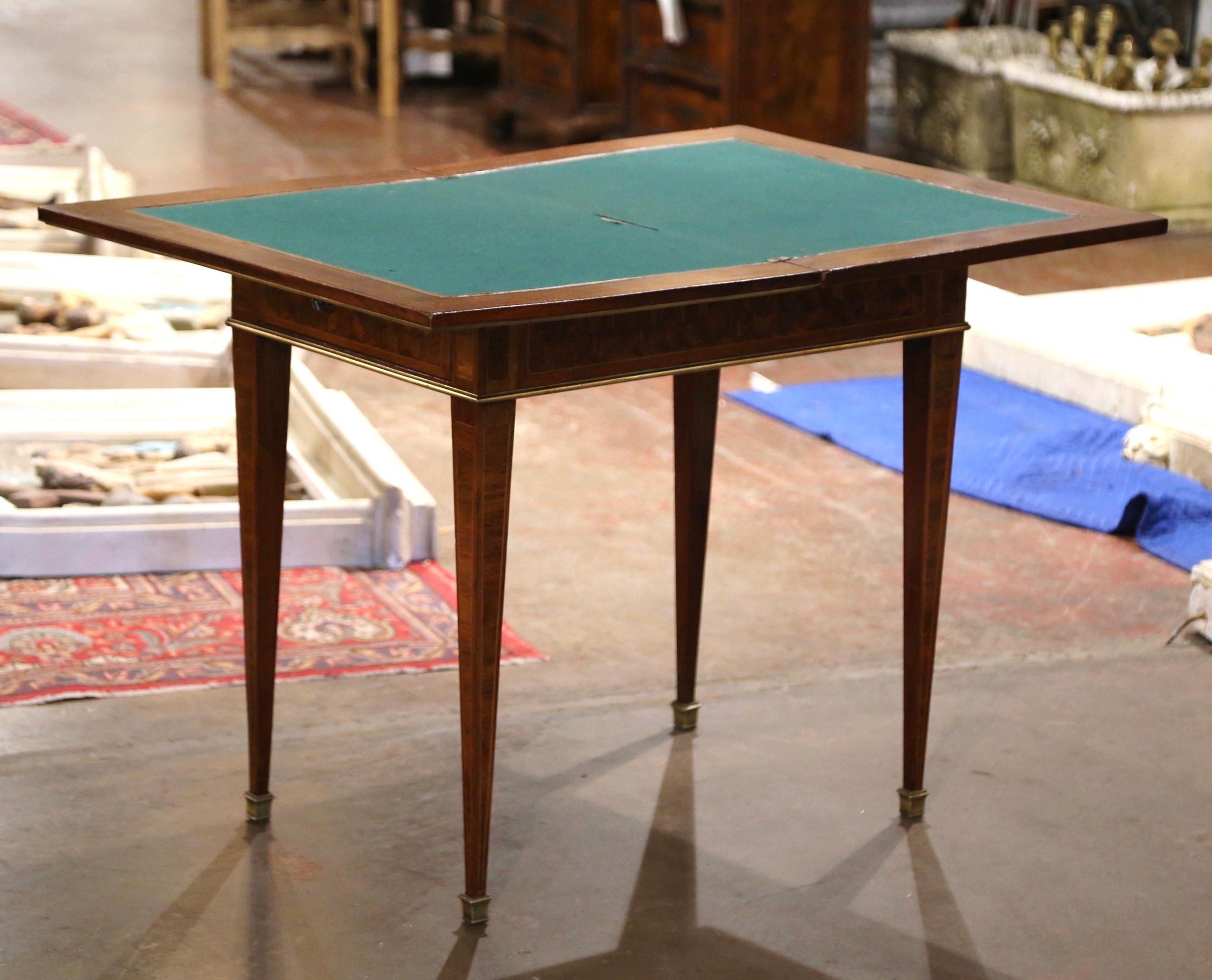 19th Century French Louis XVI Mahogany and Bronze Folding Game Table with Felt For Sale 4