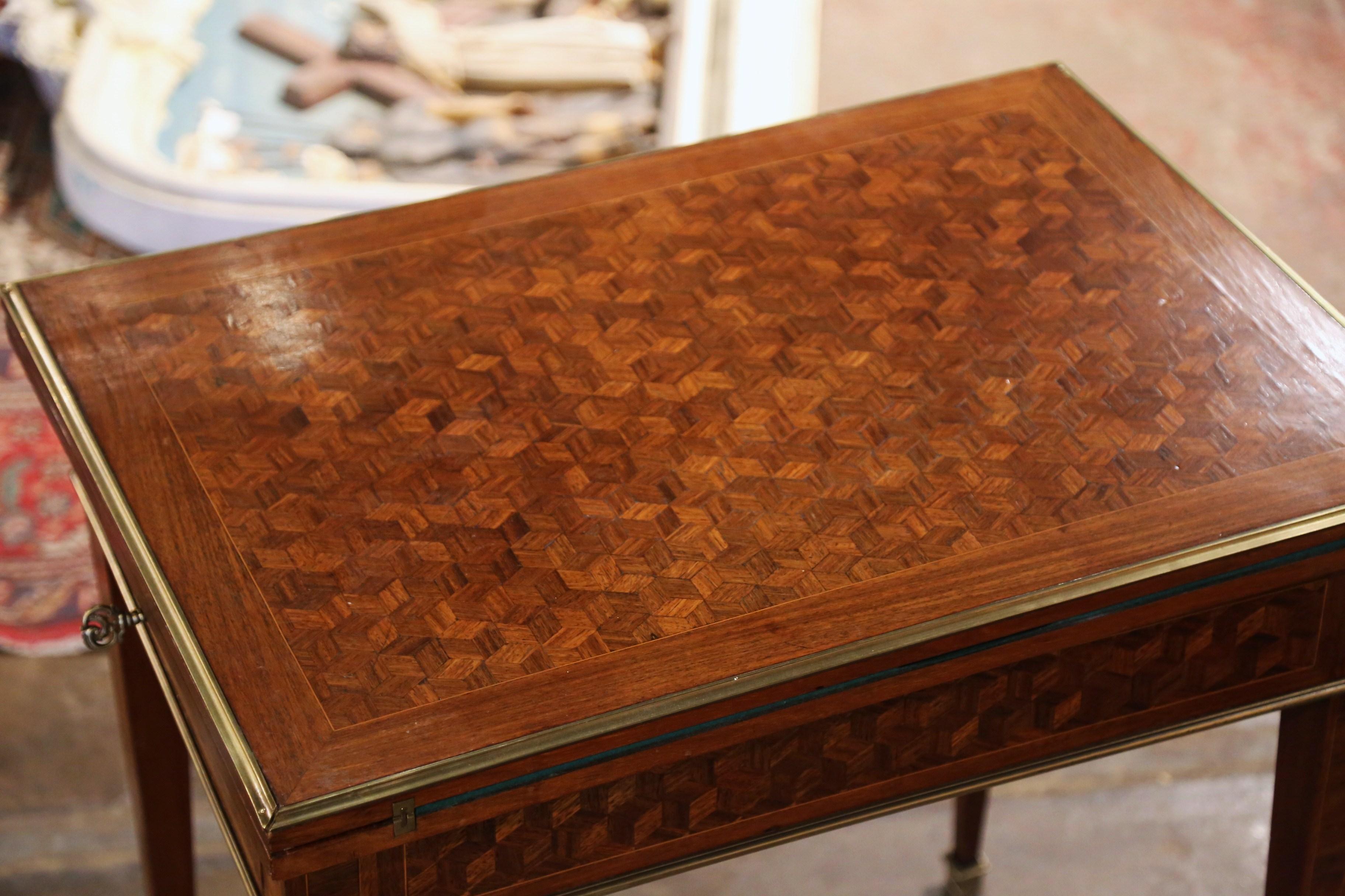 19th Century French Louis XVI Mahogany and Bronze Folding Game Table with Felt For Sale 1