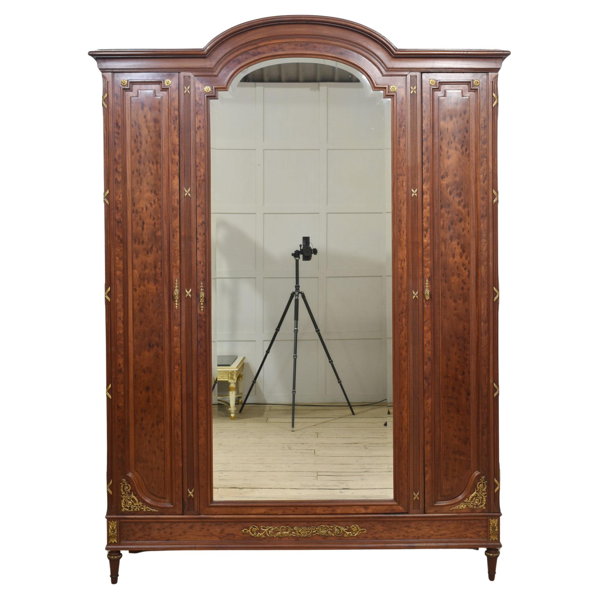 19th Century French Louis XVI Mahogany and Gilt Bronze wardrobe