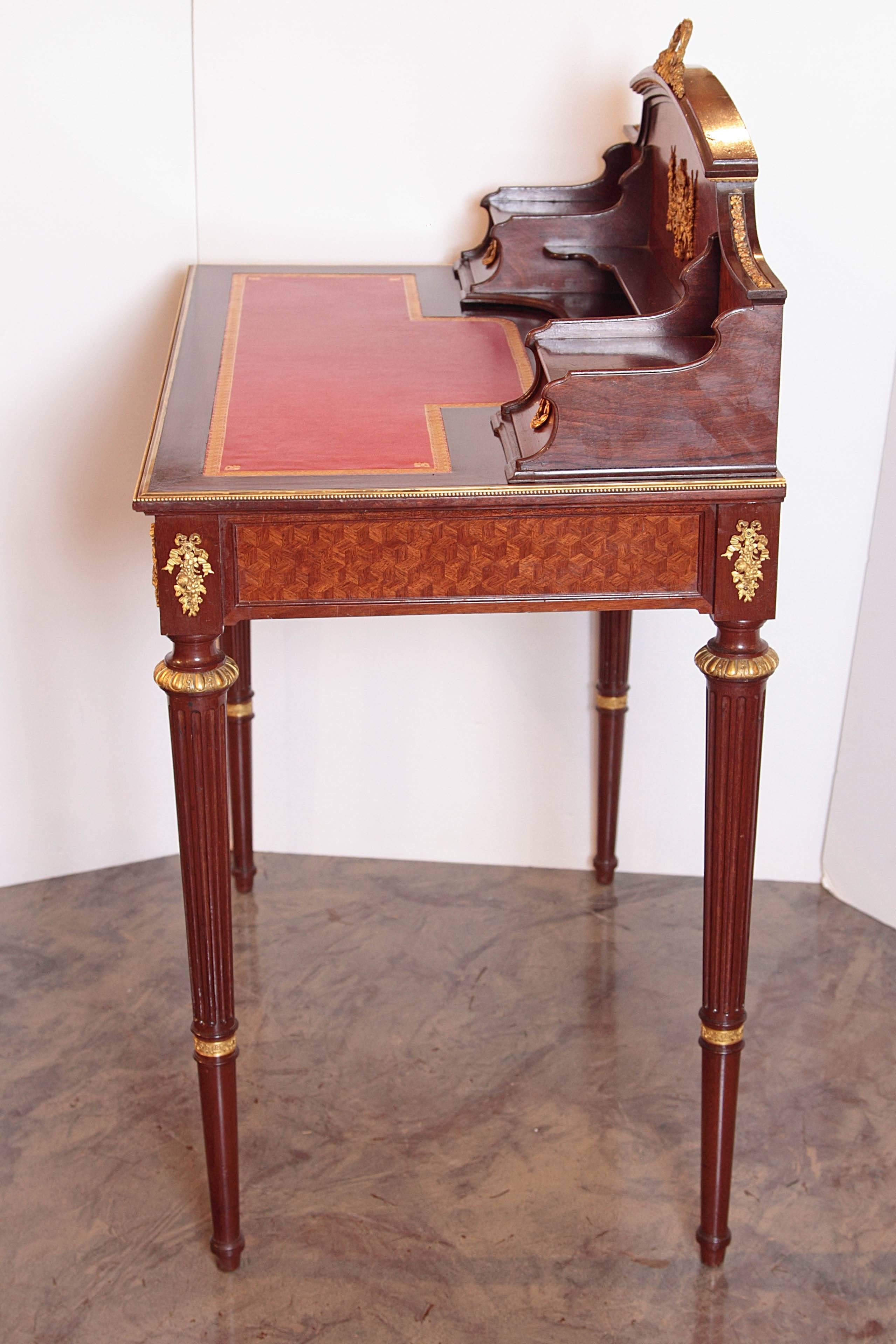 19th Century French Louis XVI Mahogany and Gilt Bronze Writing Desk by F. Linke 2