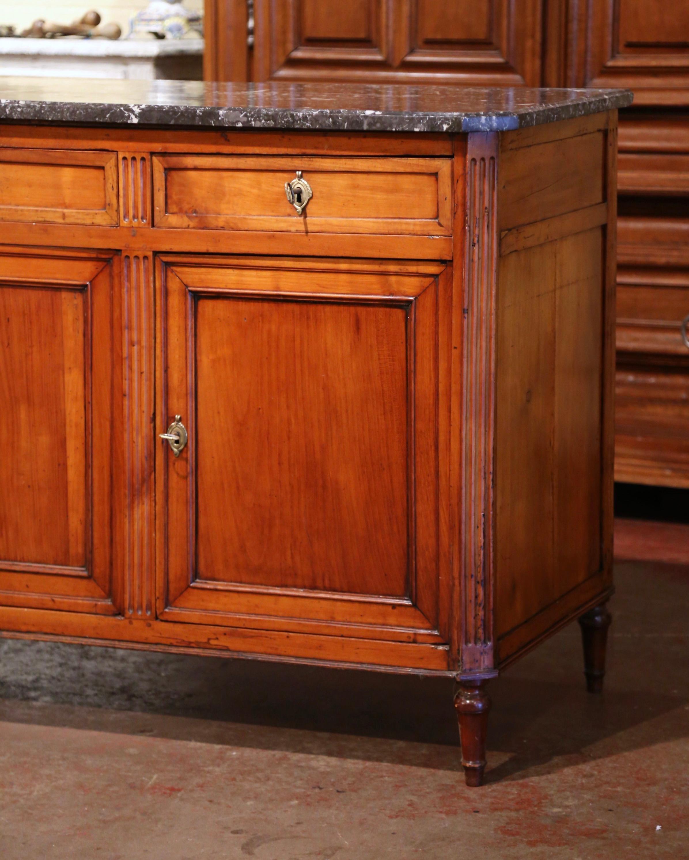 19th Century French Louis XVI Mahogany and Marble Three-Door Buffet Enfilade In Excellent Condition In Dallas, TX