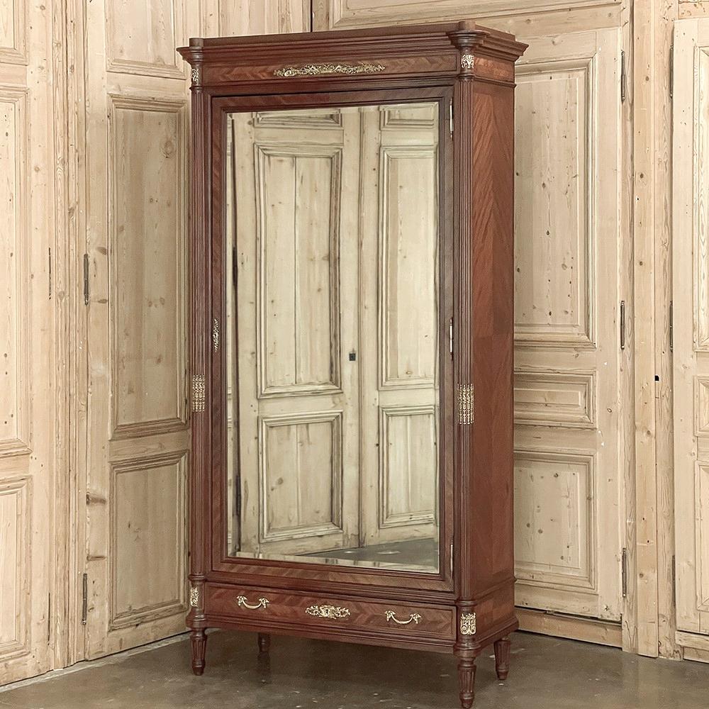 Beveled 19th Century French Louis XVI Mahogany Armoire with Bronze Mounts from Paris For Sale