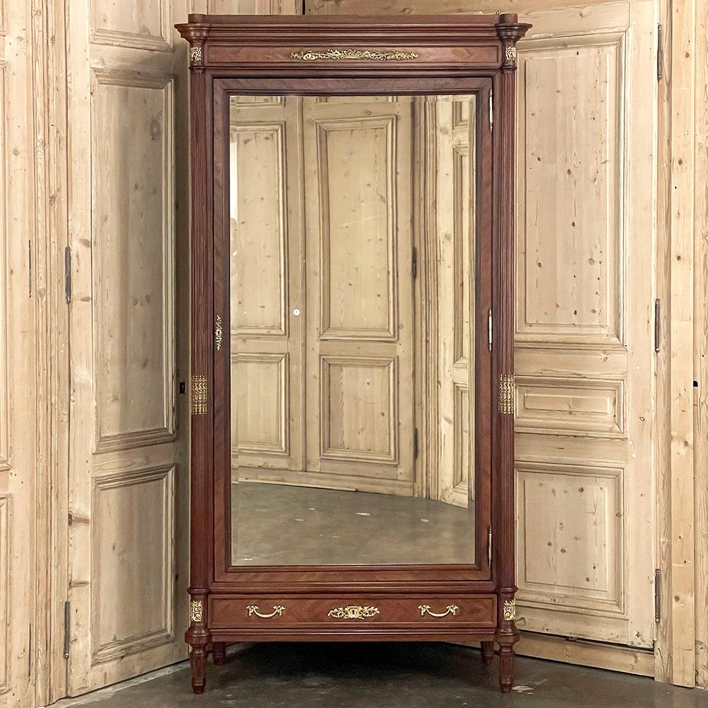 19th Century French Louis XVI Mahogany Armoire with Bronze Mounts from Paris In Good Condition For Sale In Dallas, TX