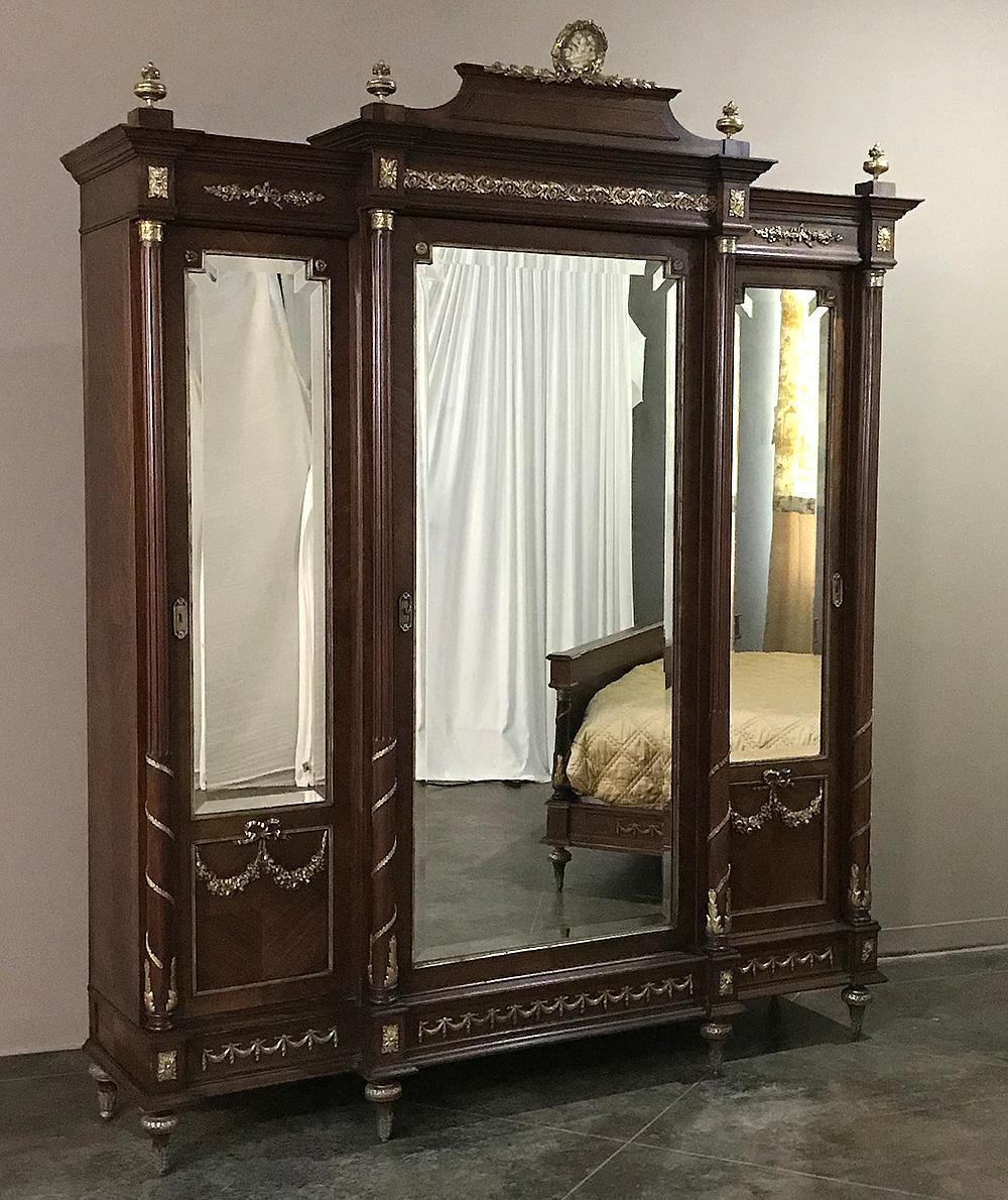 19th Century French Louis XVI Mahogany Armoire with Ormolu In Good Condition In Dallas, TX