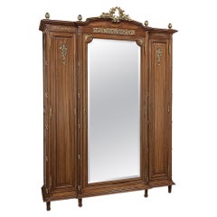 19th Century French Louis XVI Mahogany Armoire with Ormolu