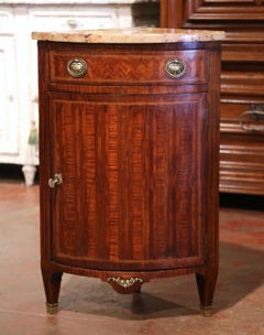 19th Century French Louis XVI Mahogany Bombe Corner Cabinet with Marble Top