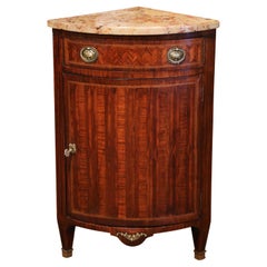 19th Century French Louis XVI Mahogany Bombe Corner Cabinet with Marble Top