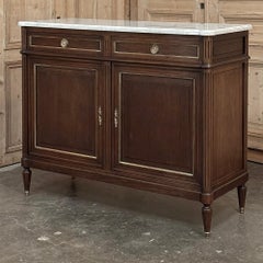 19th Century French Louis XVI Mahogany Buffet with Cararra Marble