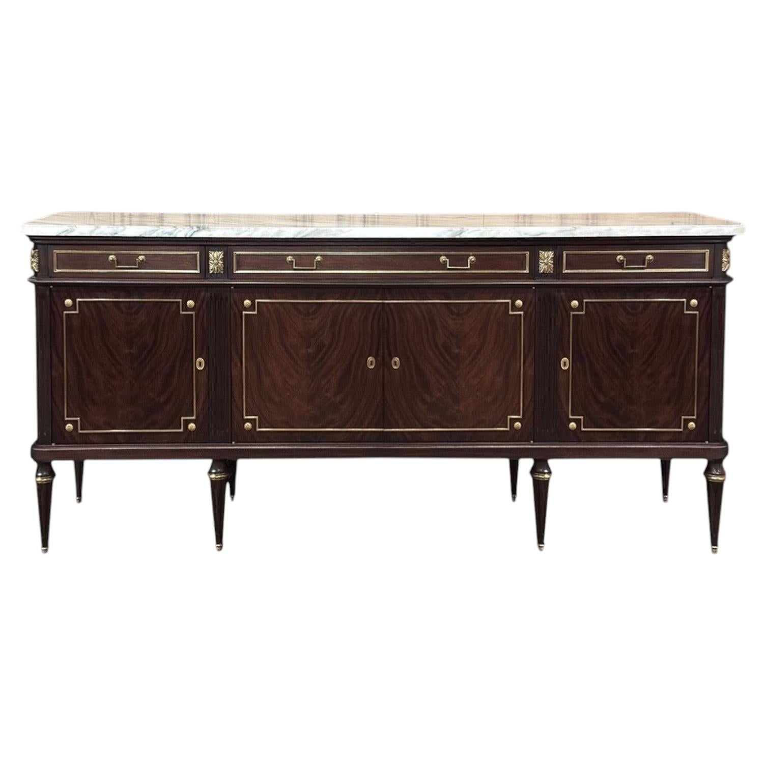 19th Century French Louis XVI Mahogany Buffet with Carrara Marble Top