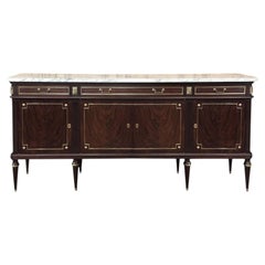 19th Century French Louis XVI Mahogany Buffet with Carrara Marble Top