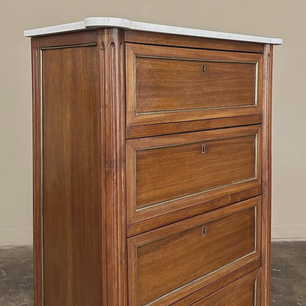19th Century French Louis XVI Mahogany Chiffoniere with Carrara Marble Top For Sale 5