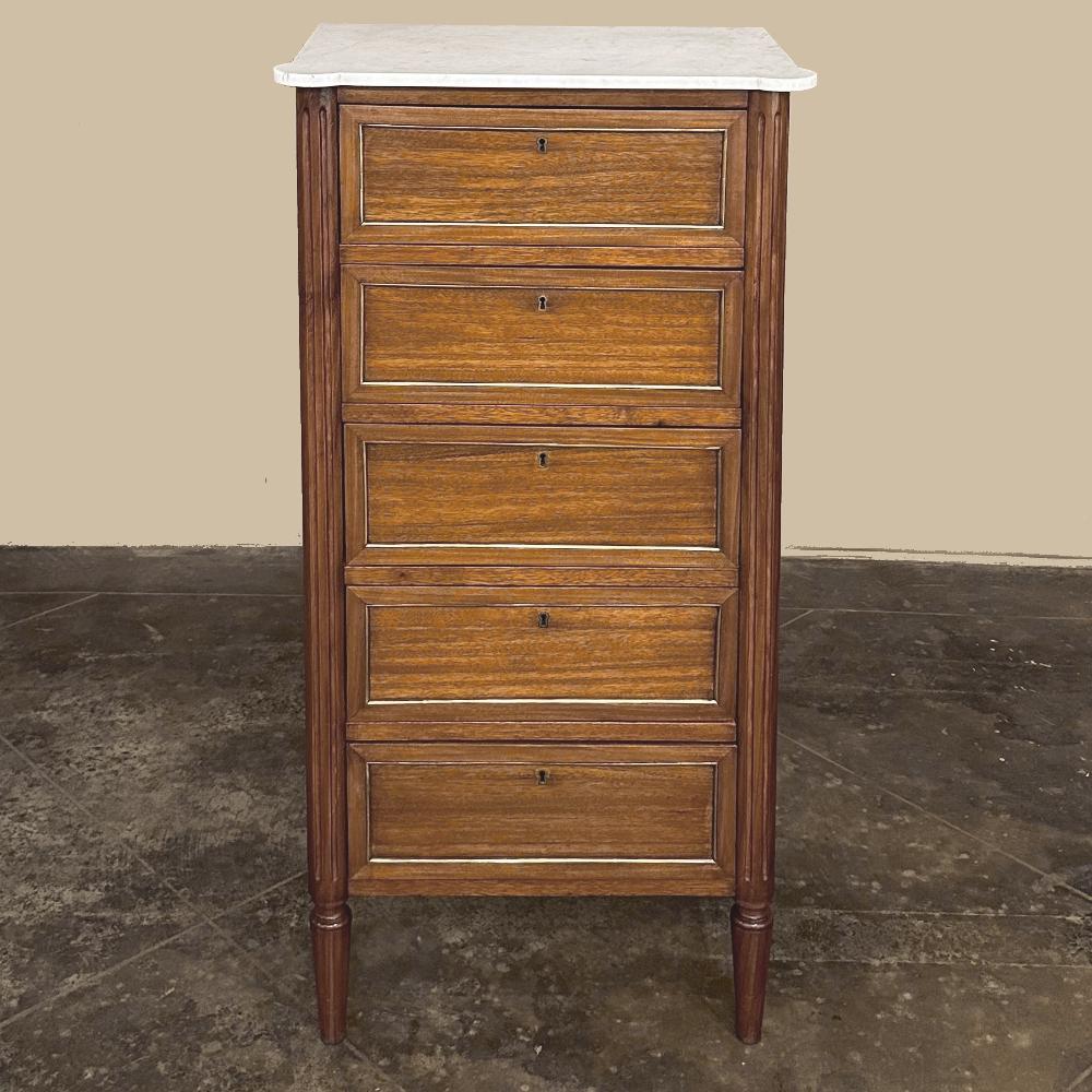 Late 19th Century 19th Century French Louis XVI Mahogany Chiffoniere with Carrara Marble Top For Sale