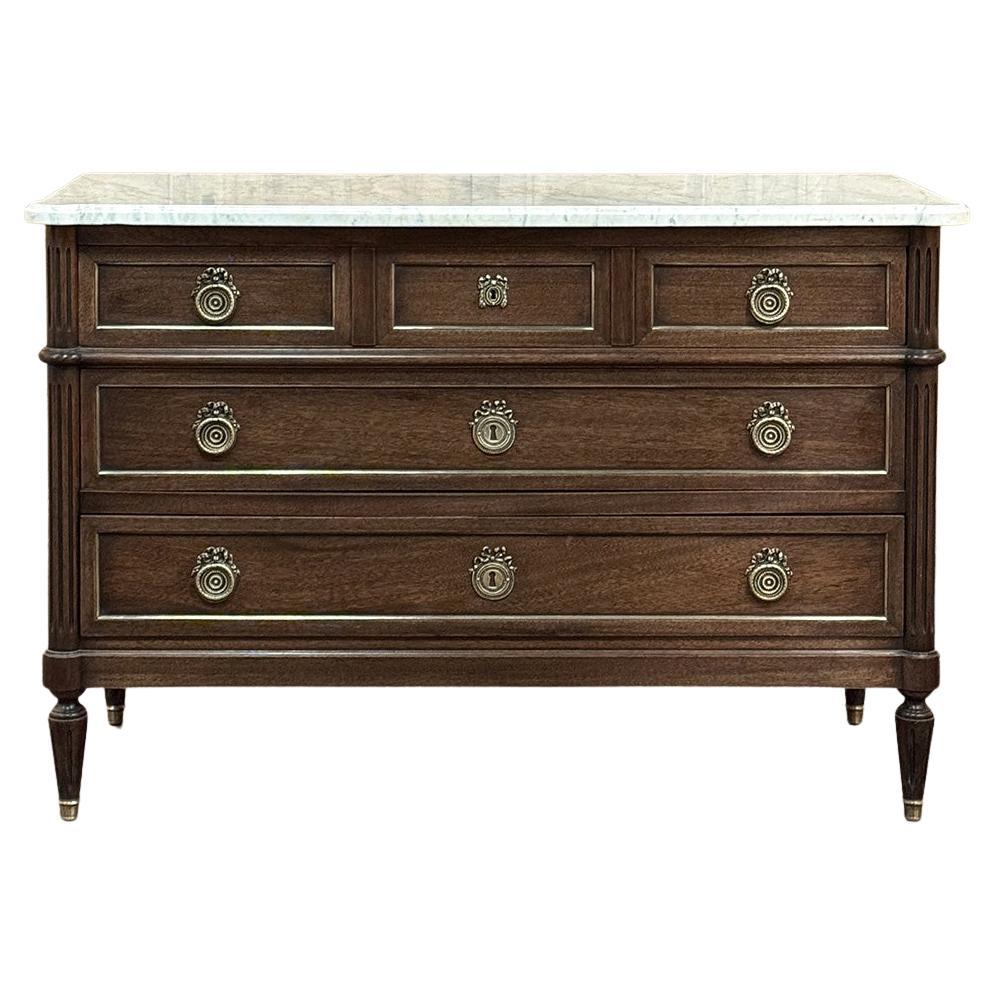 19th Century French Louis XVI Mahogany Commode with Carrara Marble