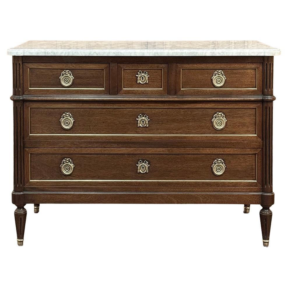19th Century French Louis XVI Mahogany Commode with Carrara Marble For Sale