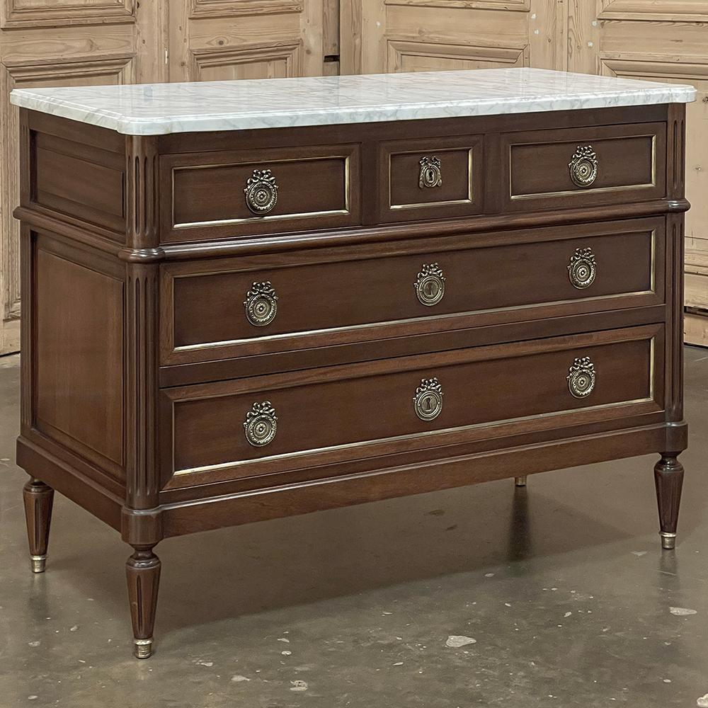 Hand-Crafted 19th Century French Louis XVI Mahogany Commode with Carrara Marble Top For Sale