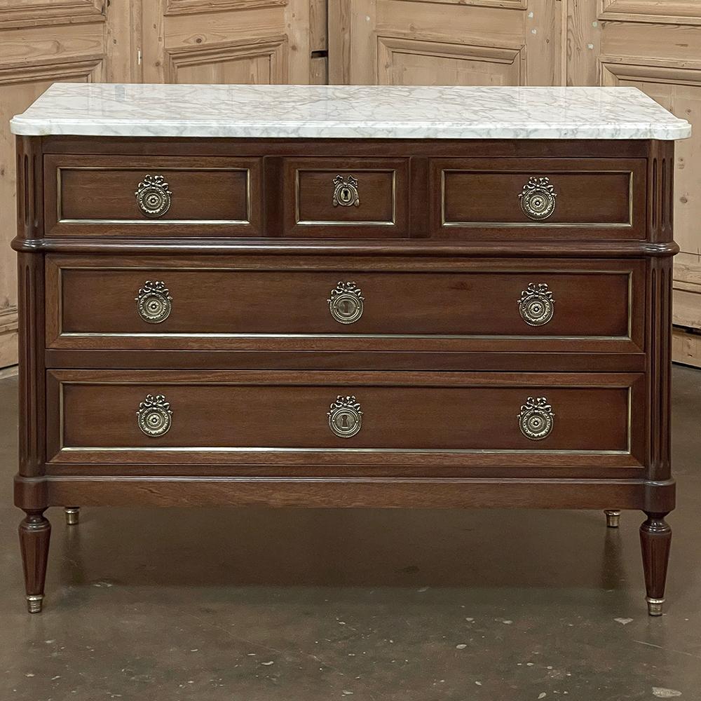 19th Century French Louis XVI Mahogany Commode with Carrara Marble Top In Good Condition For Sale In Dallas, TX