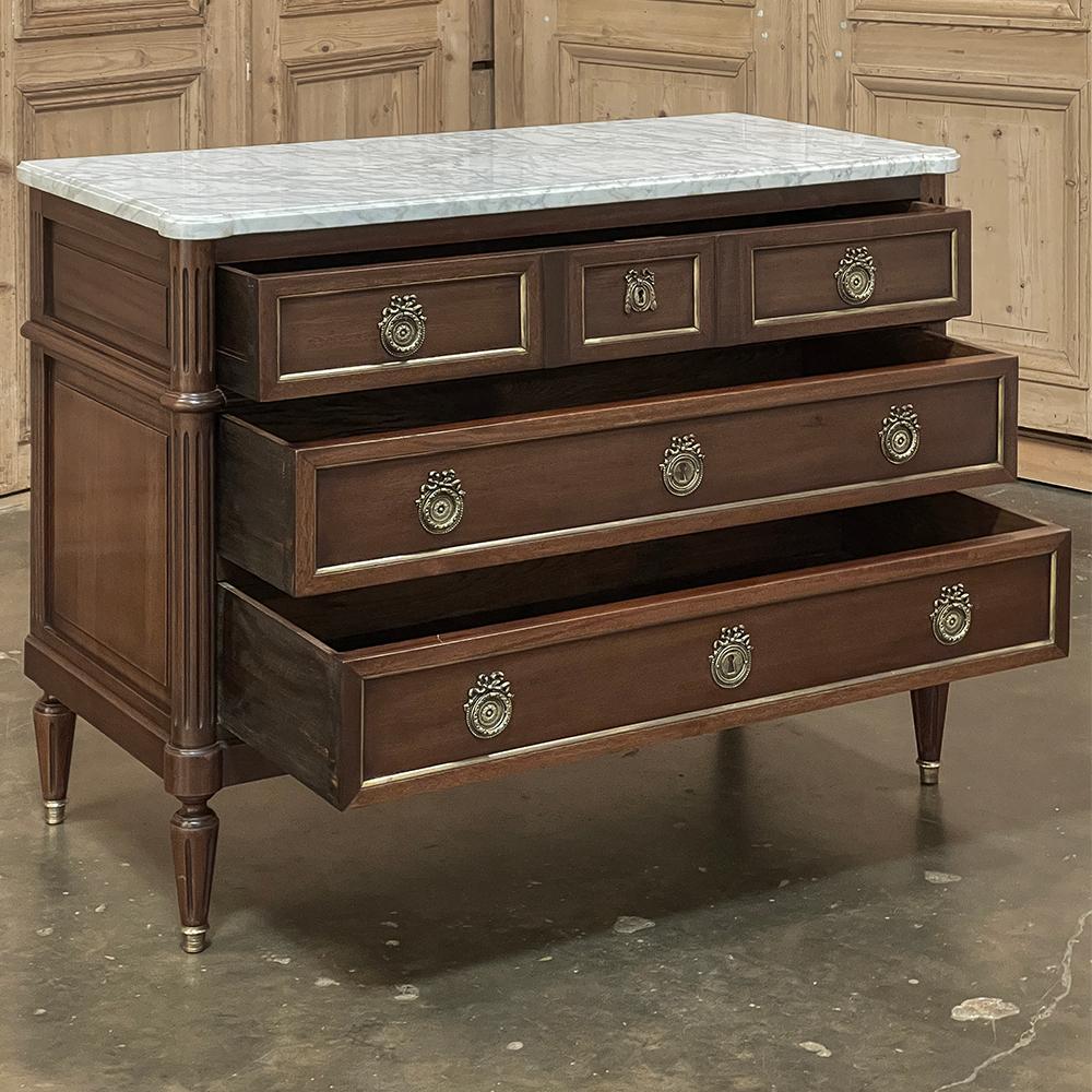 Late 19th Century 19th Century French Louis XVI Mahogany Commode with Carrara Marble Top For Sale