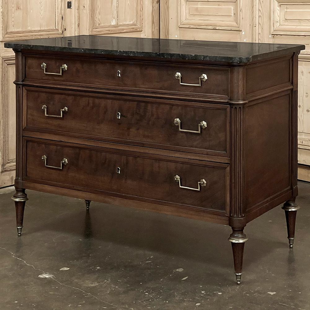 Hand-Crafted 19th Century French Louis XVI Mahogany Commode with Marble Top For Sale
