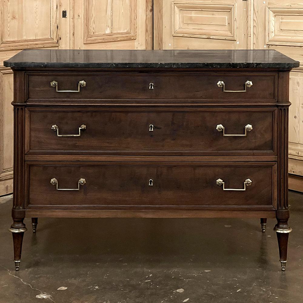 19th Century French Louis XVI Mahogany Commode with Marble Top In Good Condition For Sale In Dallas, TX