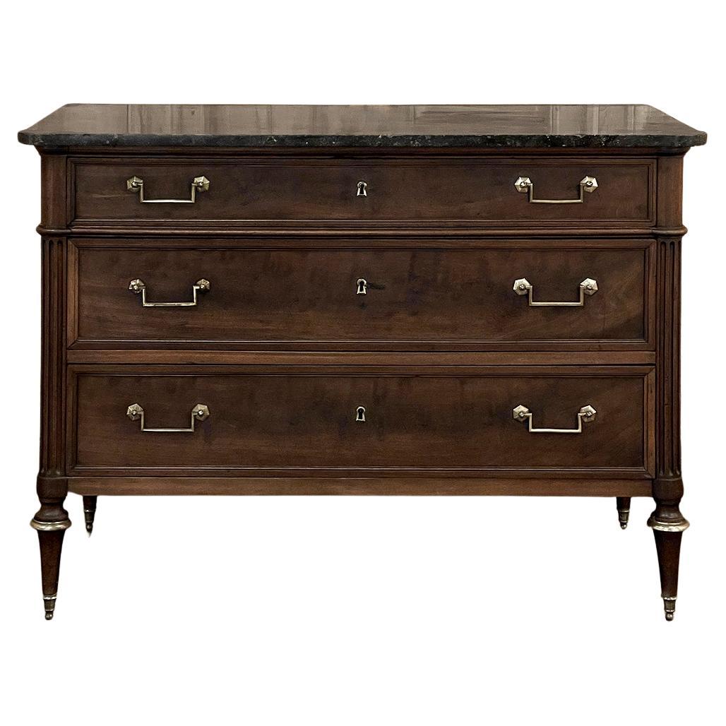 19th Century French Louis XVI Mahogany Commode with Marble Top For Sale