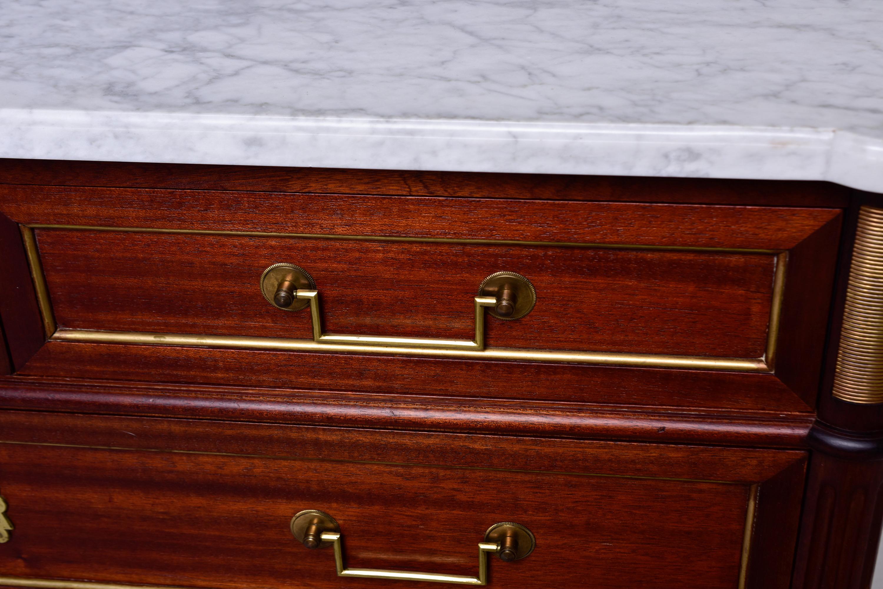 19th Century French Louis XVI Mahogany Four Drawer Commode with Marble Top In Good Condition In Troy, MI