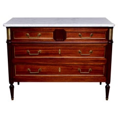 19th Century French Louis XVI Mahogany Four Drawer Commode with Marble Top
