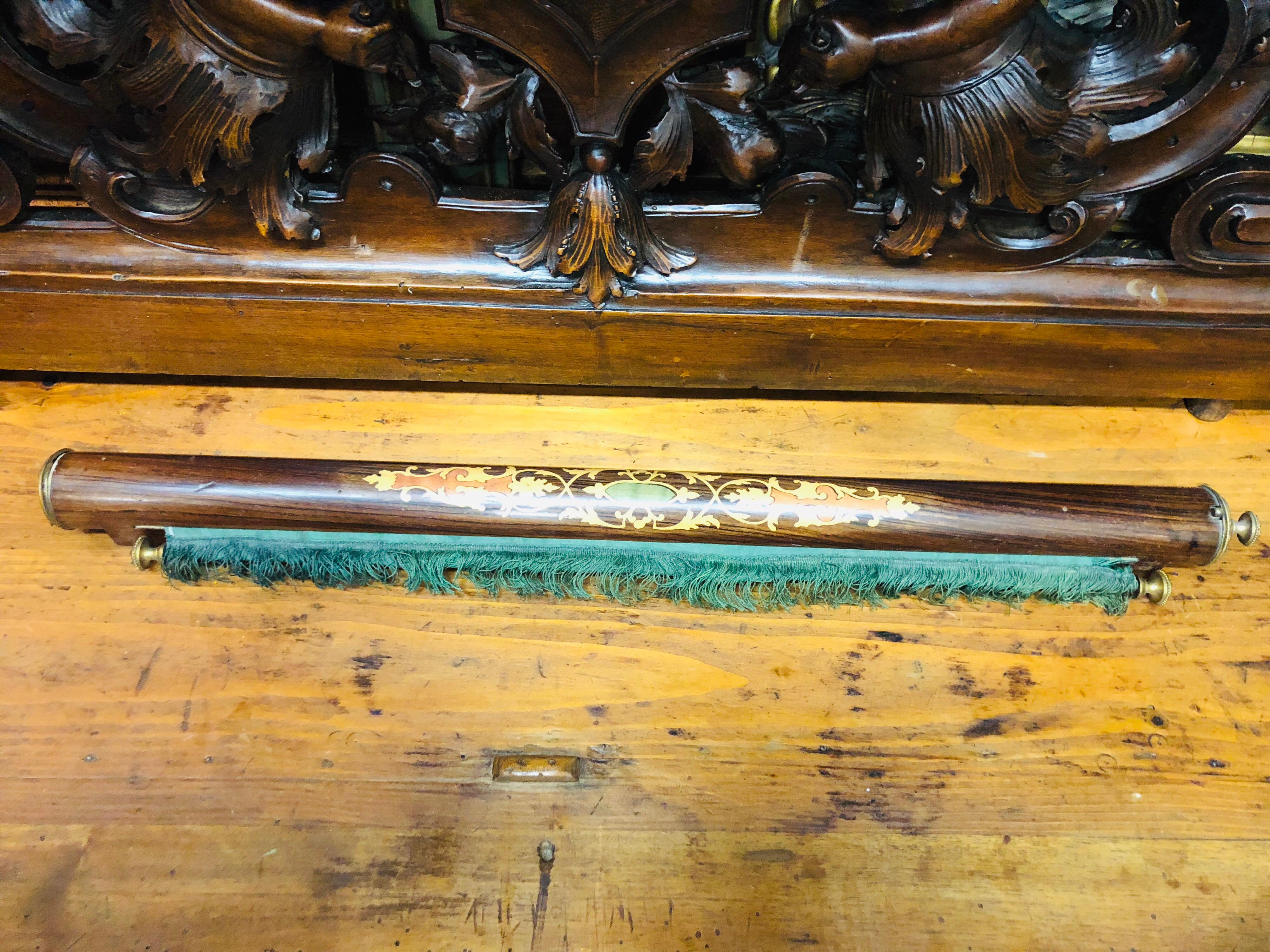19th Century French Louis XVI Mahogany Inlaid Silk Scroll Screen with Crank In Good Condition For Sale In Sofia, BG