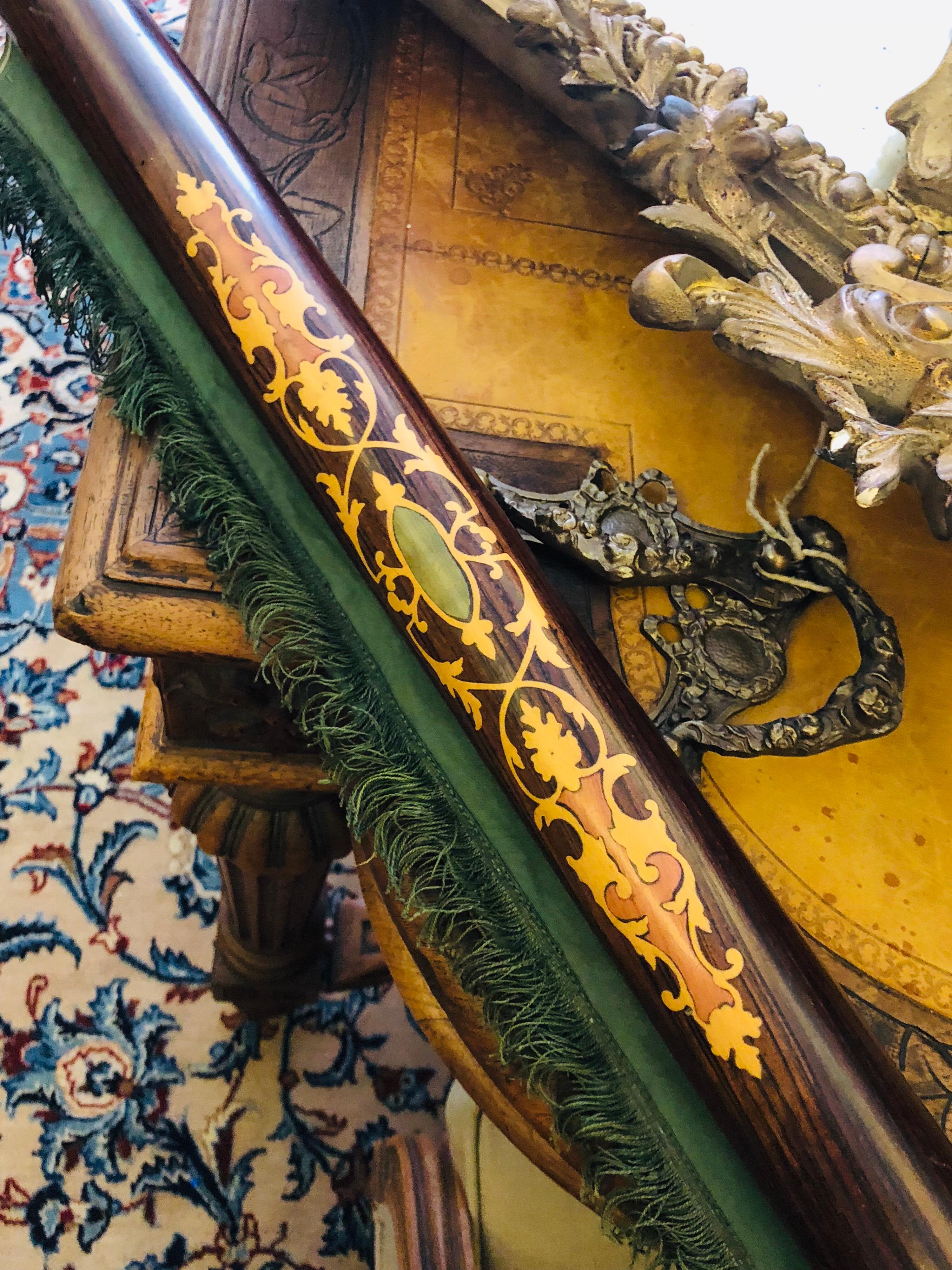 19th Century French Louis XVI Mahogany Inlaid Silk Scroll Screen with Crank For Sale 1