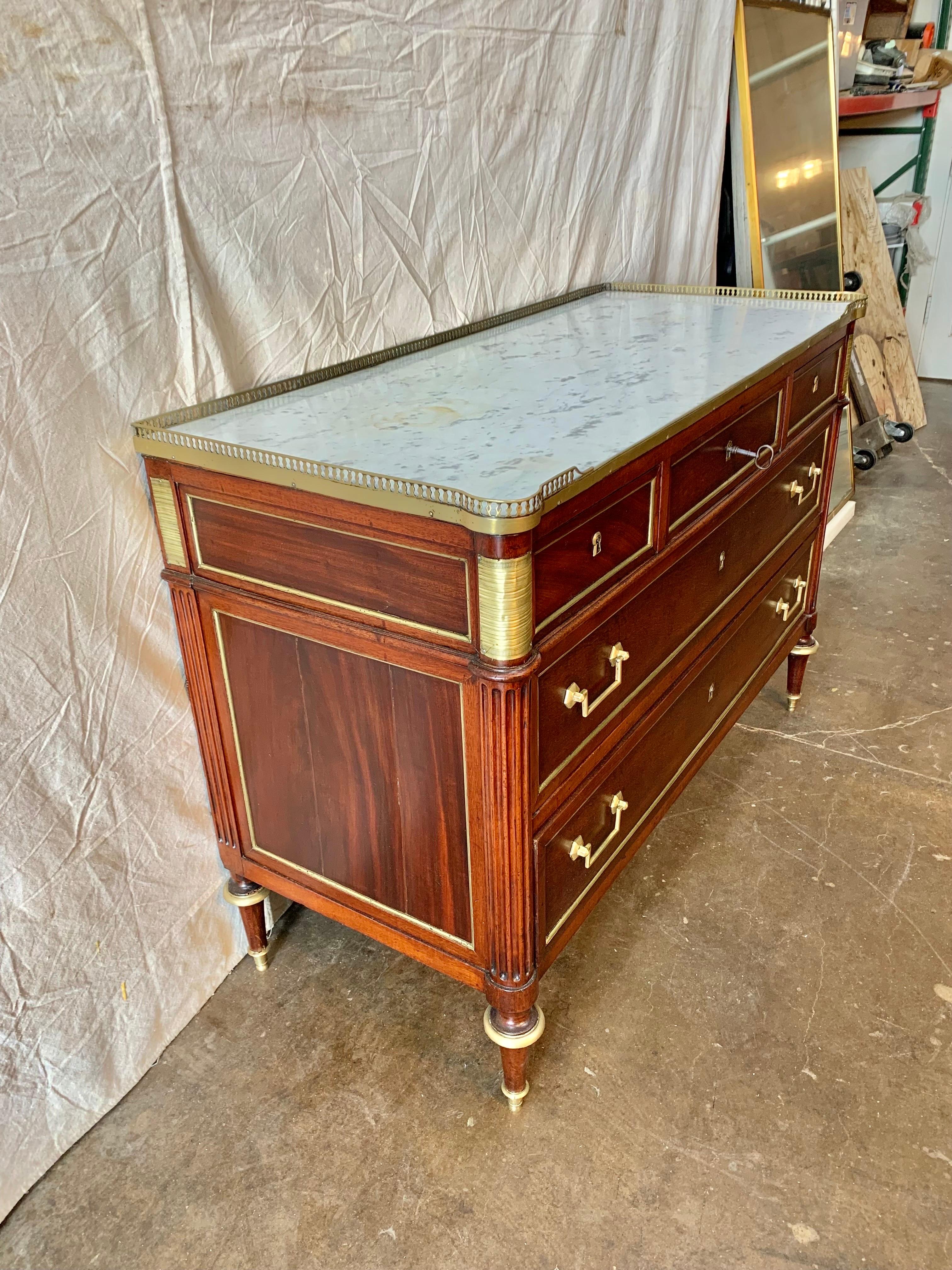 19th Century French Louis XVI Mahogany, Marble and Brass Commode In Good Condition In Burton, TX